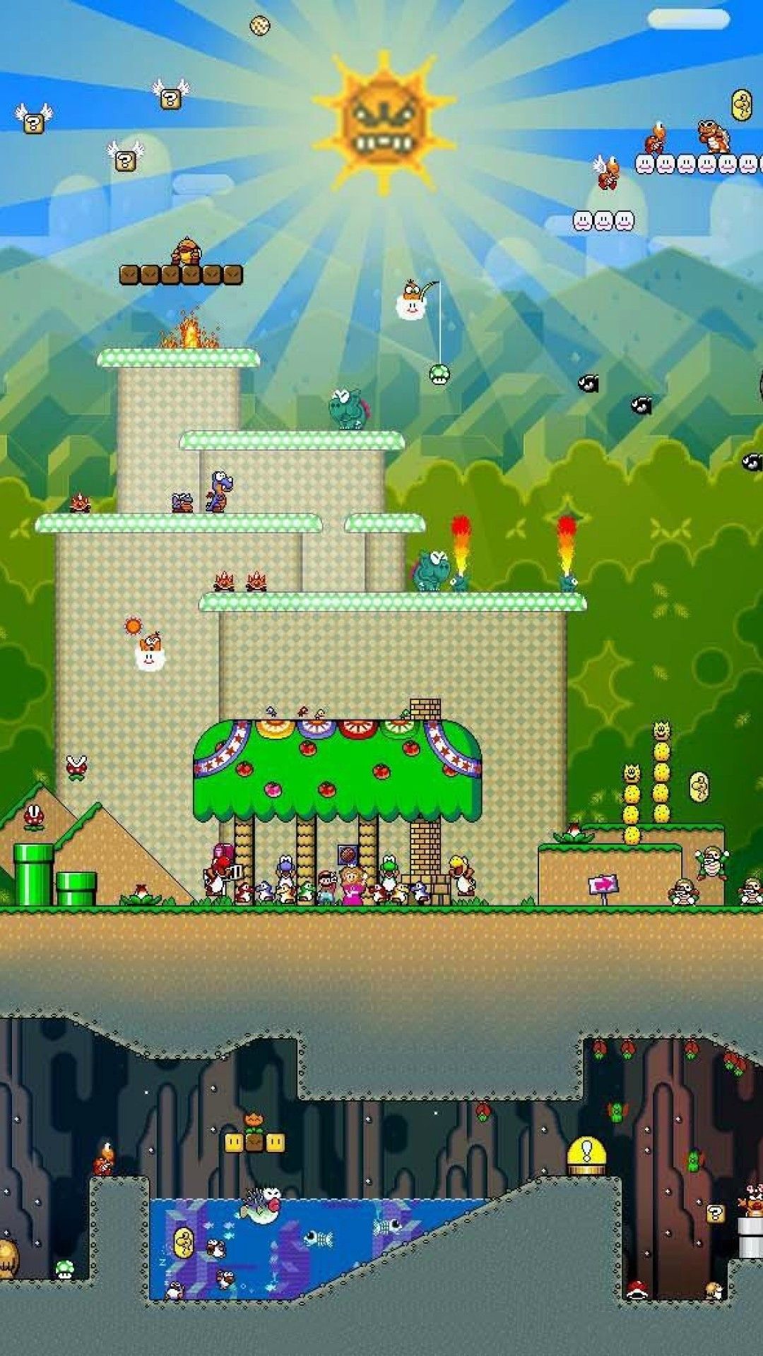 Super Mario World castello pixel art, 1080x1920 Verticale, Samsung Galaxy