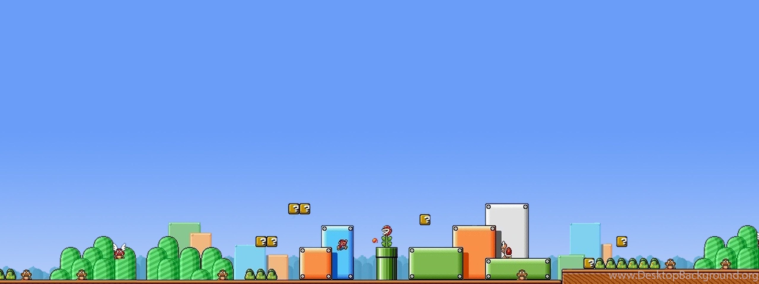 Paesaggio Super Mario stile pixel, 2560x960 Panoramico, Dual Screen