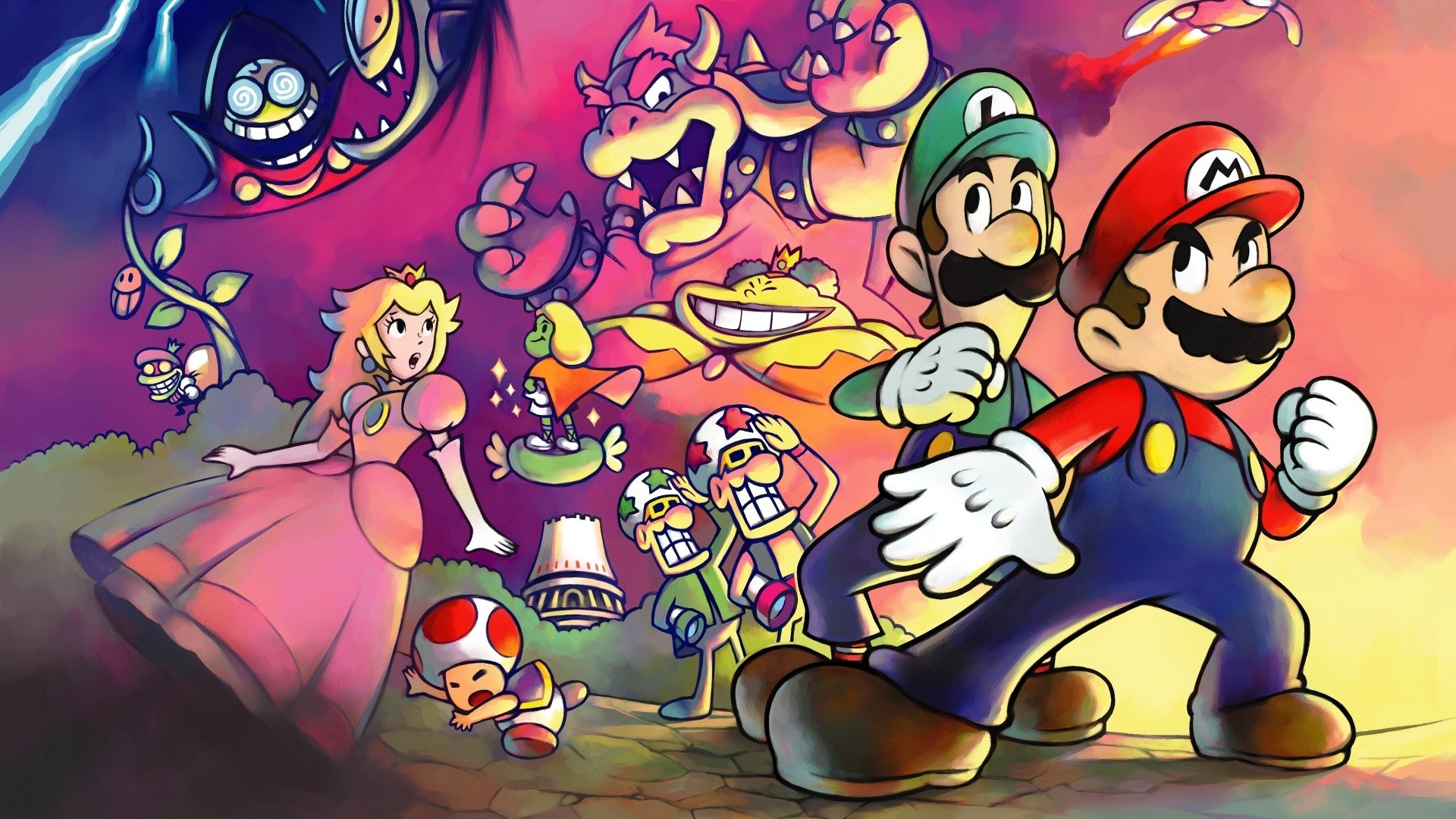 Mario, Luigi, Peach, Bowser, 1920x1080 Full HD, PC