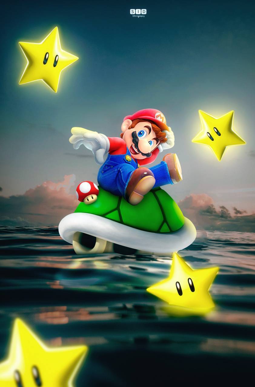 Mario su guscio tartaruga con stelle, 842x1280 Verticale, Mobile