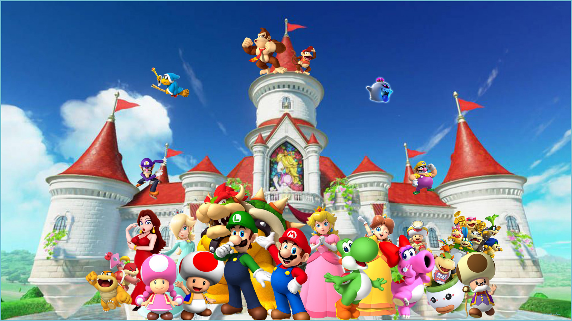 Personaggi Super Mario davanti castello, 1862x1047 900p, PC