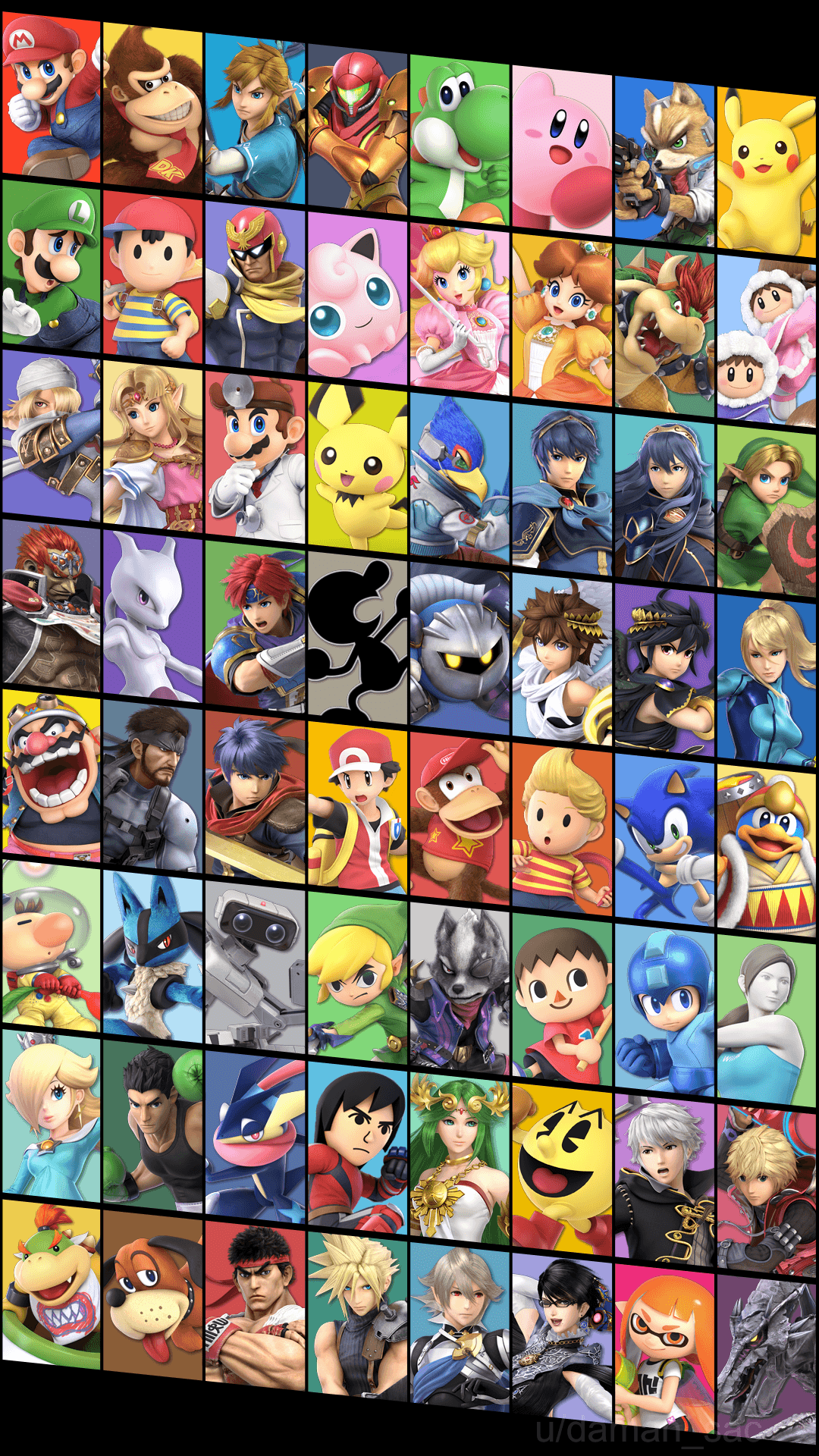 Griglia icone personaggi Smash Bros, 1080x1920 Verticale, Mobile
