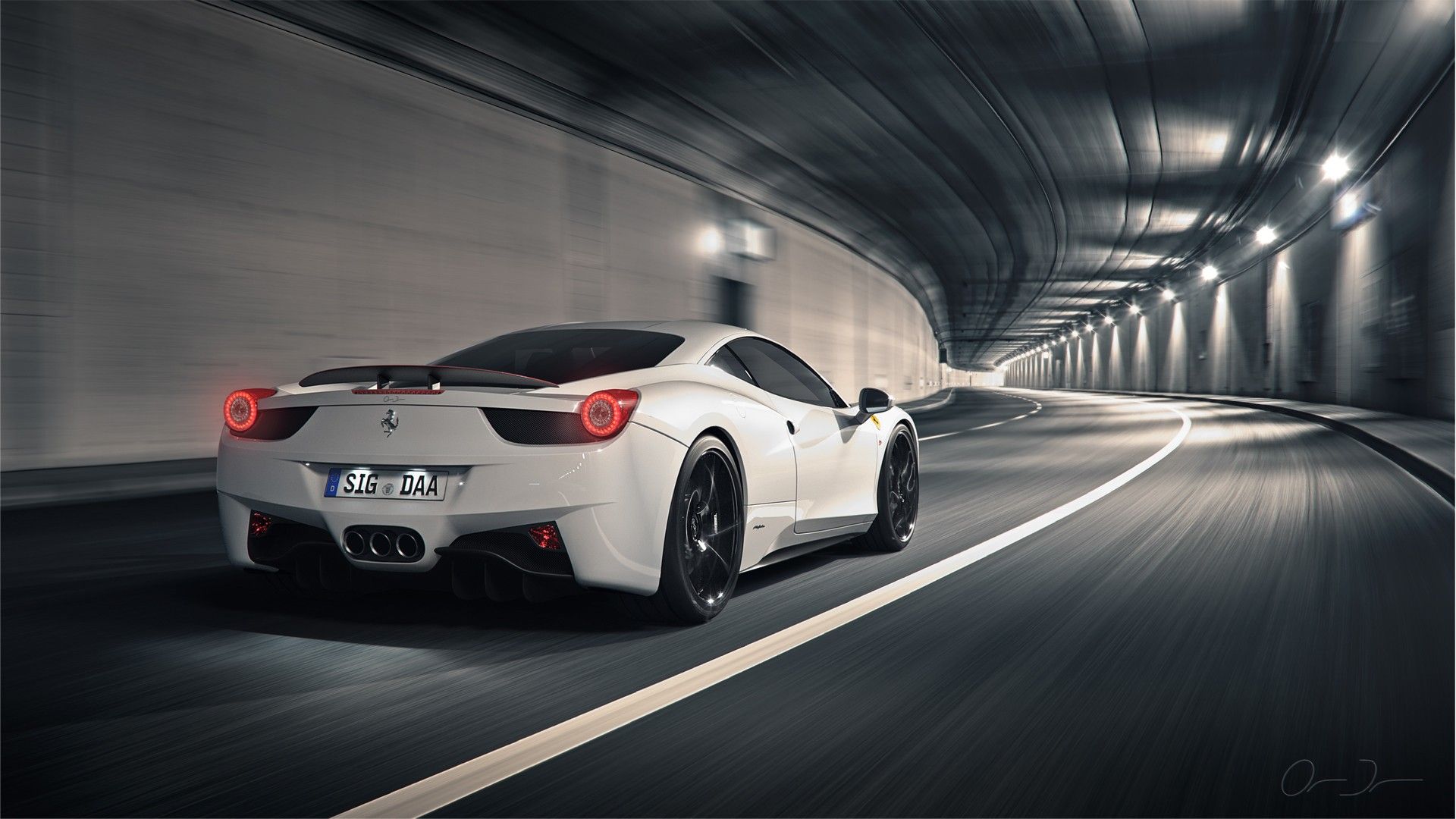 Ferrari bianca in tunnel, Maranello, 1920x1080 Full HD, PC