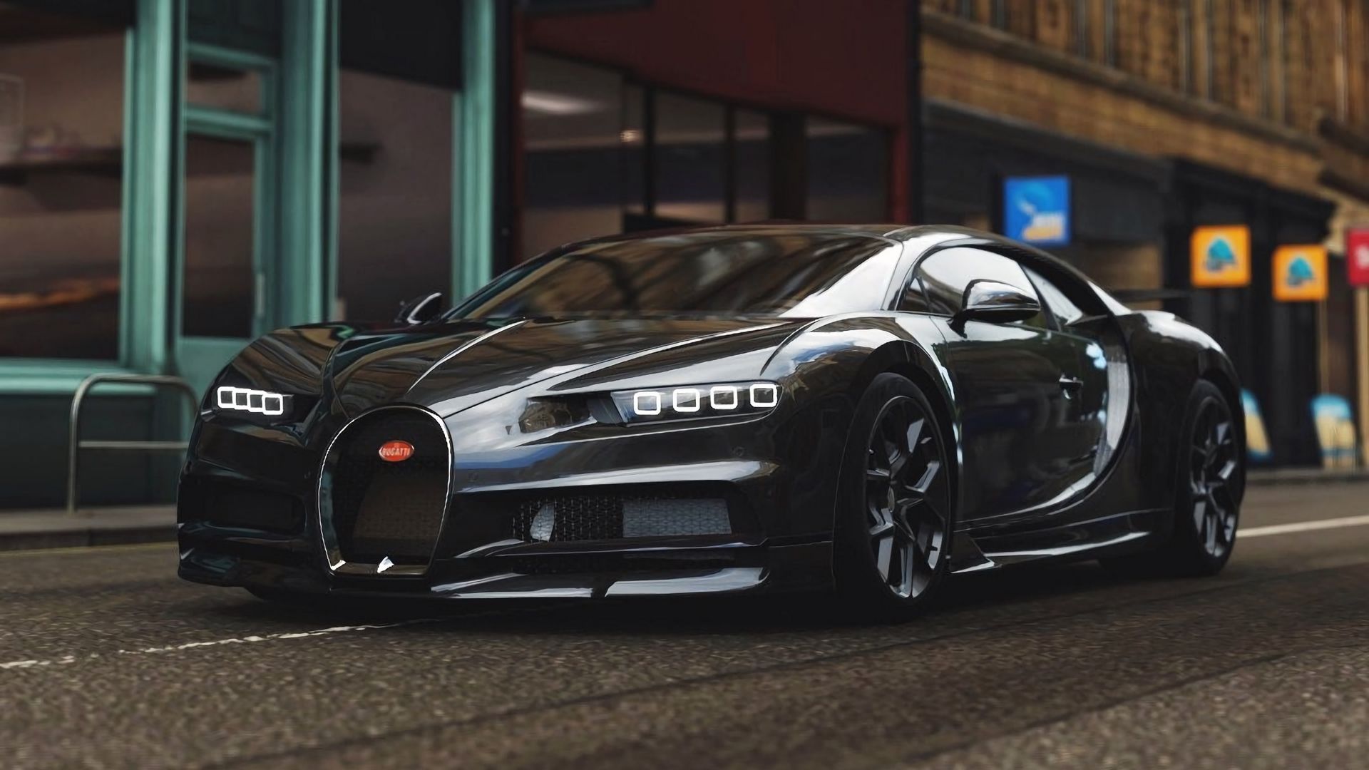 Bugatti Chiron nera in città, 1920x1080 1080p, PC Desktop