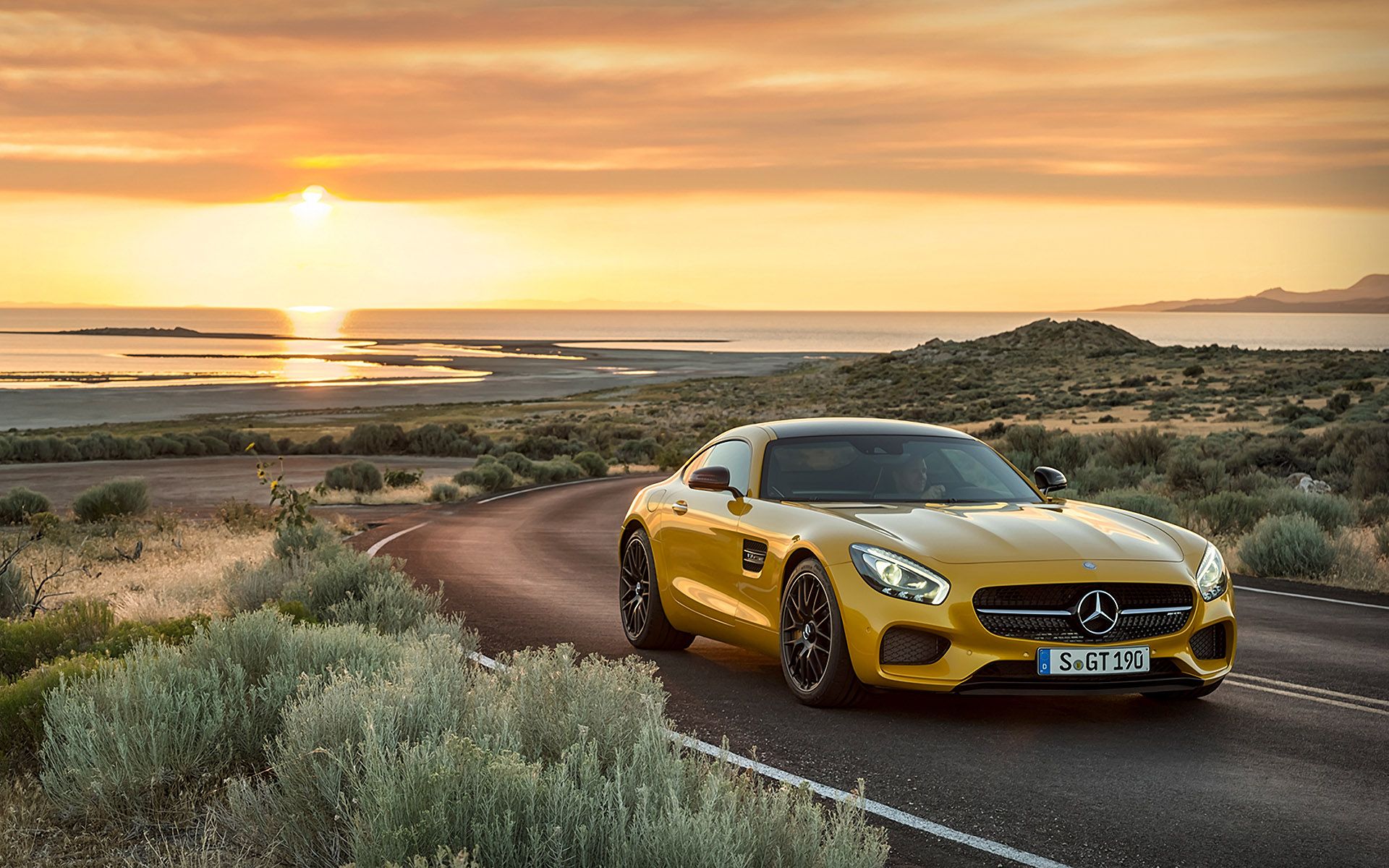 Mercedes-AMG GT gialla tramonto, 1920x1200 Full HD+, Desktop