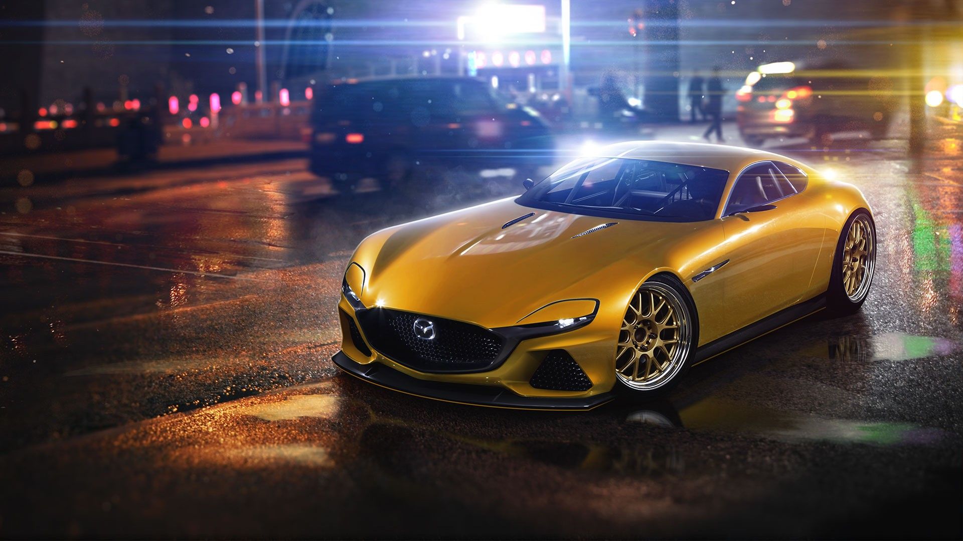 Mazda concept gialla notte, 1920x1080 Full HD 1080p, Desktop