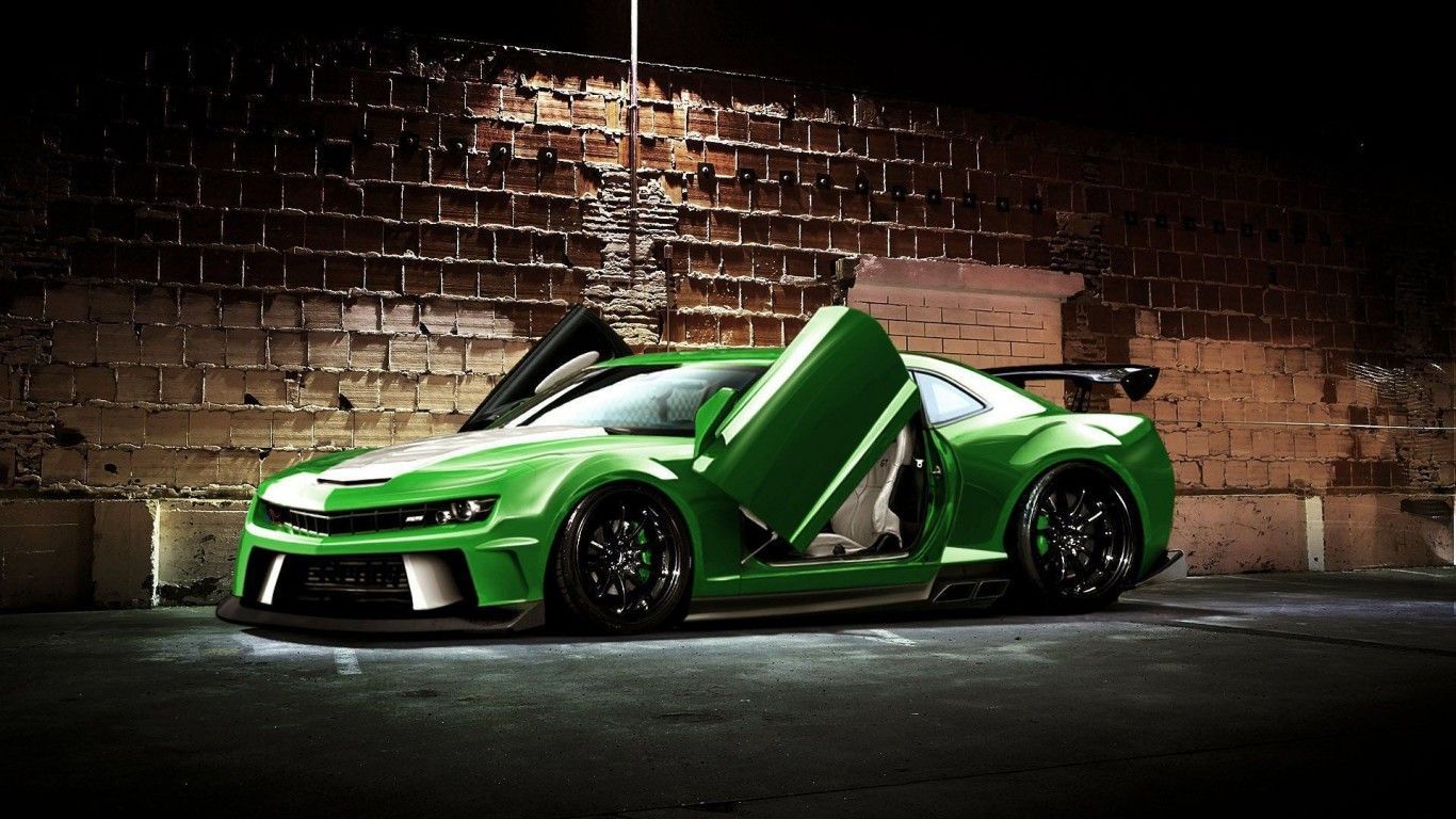 Camaro verde modificata sportiva, 1366x768 HD, PC Desktop