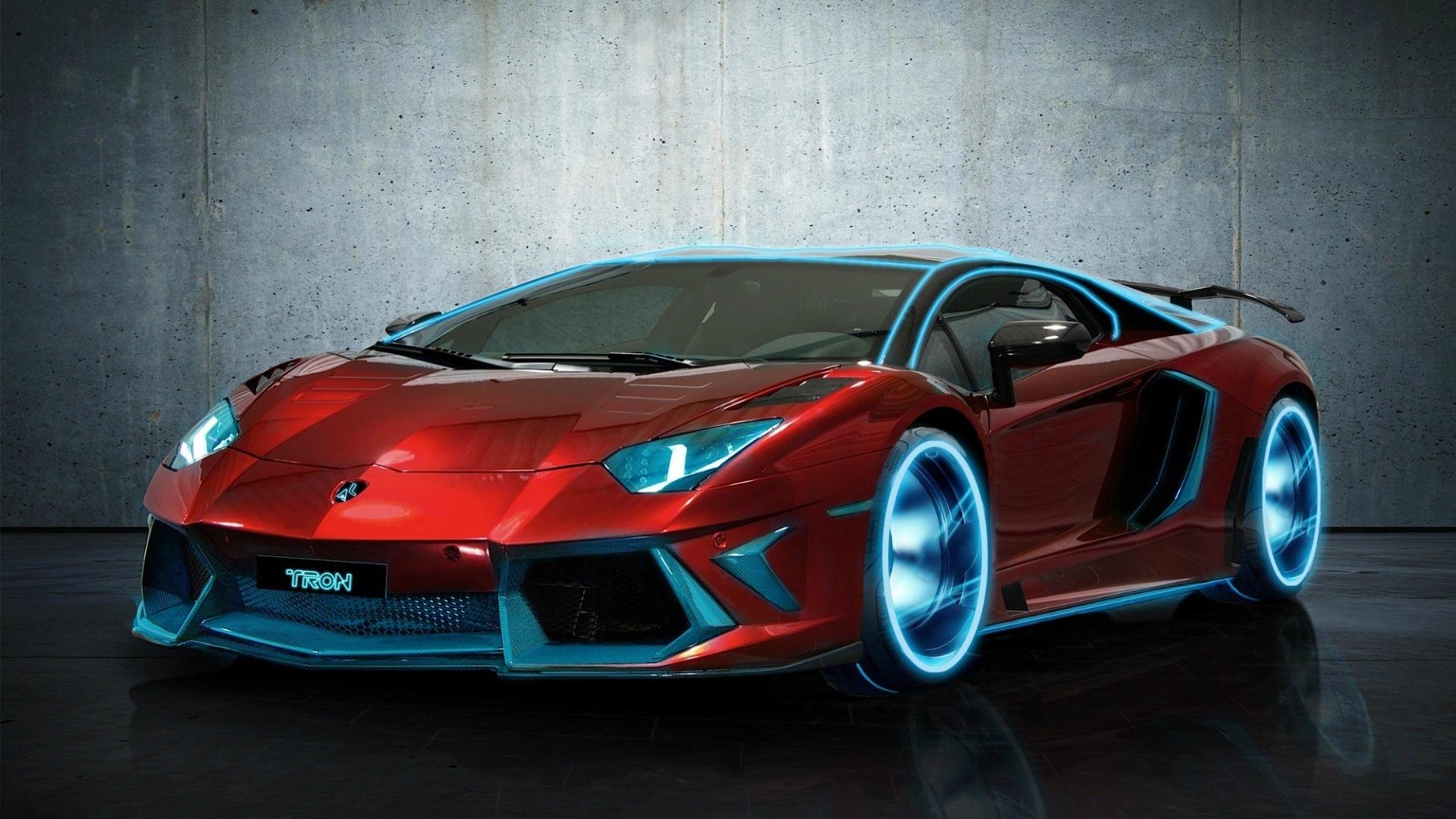 Lamborghini rossa con neon blu, 1920x1080 Full HD 1080p, PC Desktop