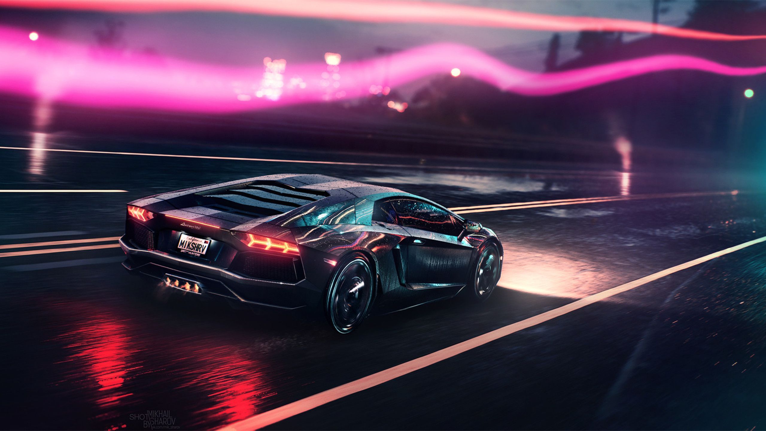 Lamborghini nera luci neon, Sant'Agata Bolognese, 2560x1440 QHD, Laptop