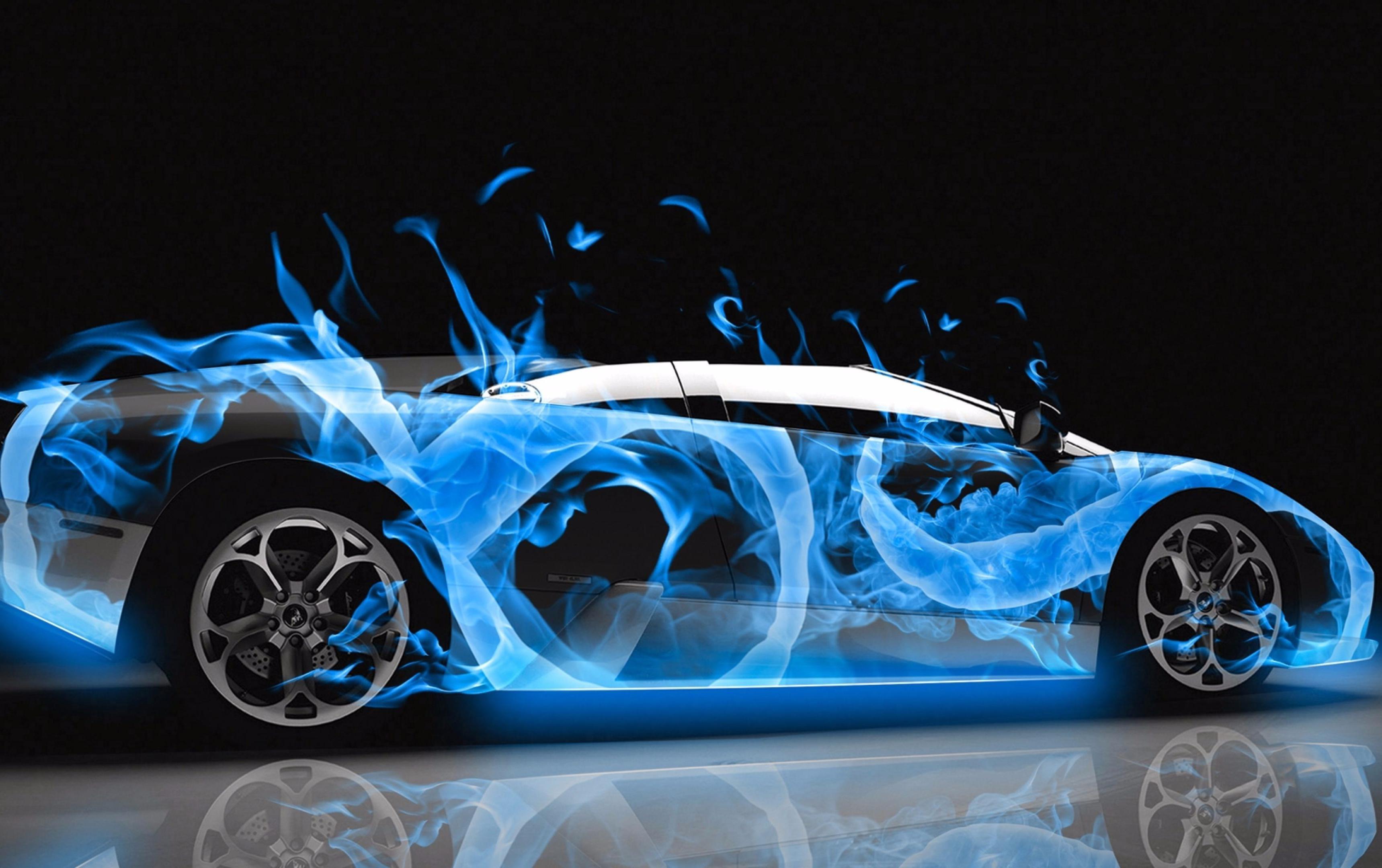 Auto sportiva fiamme blu neon, 3438x2160 2K+, PC