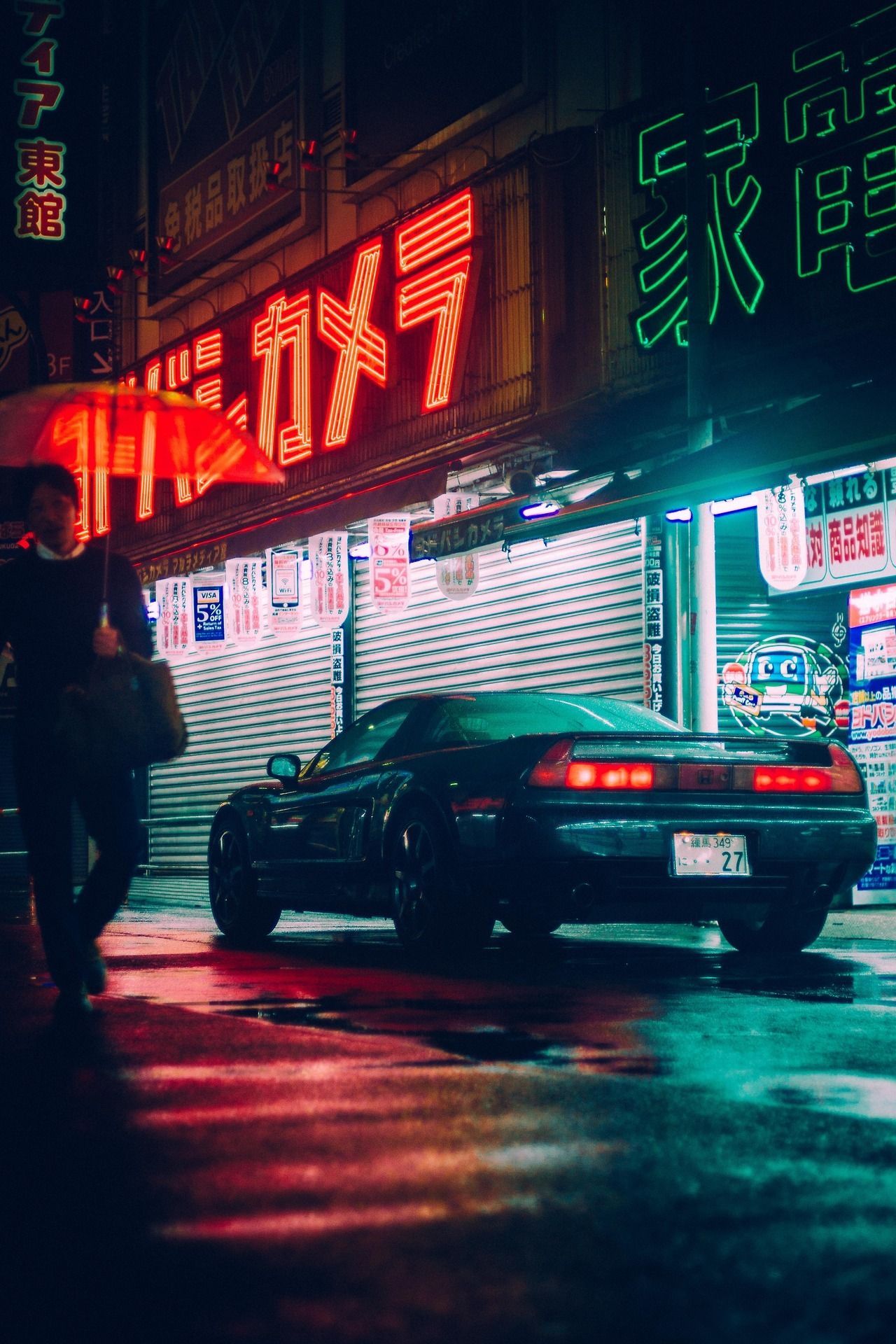 Honda NSX neon notturna Giappone, 1280x1920 Full HD Verticale, Smartphone