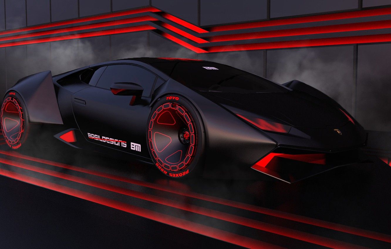 Supercar nera con luci neon rosse, 1332x850 720p, MacBook Air