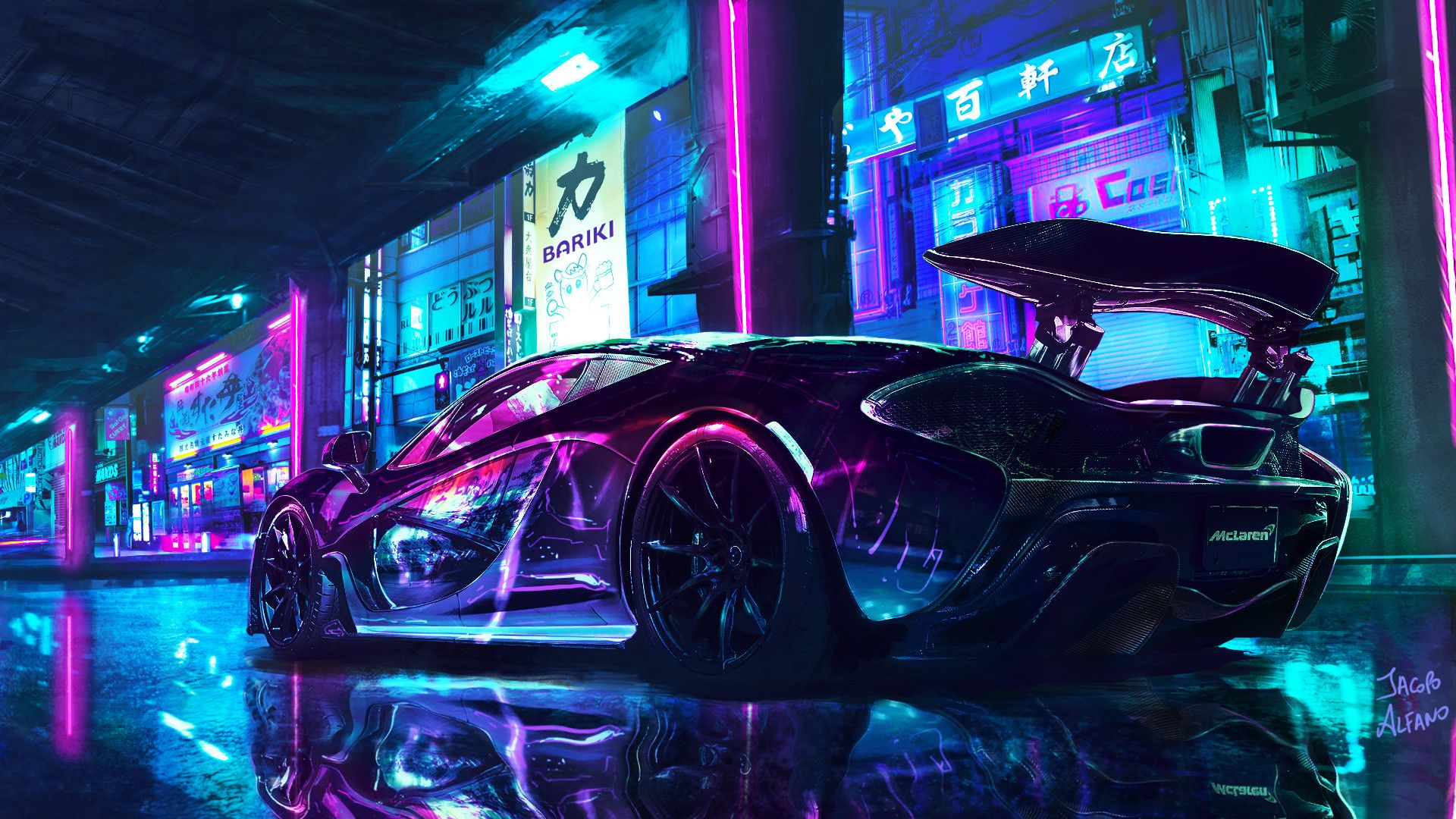 Supercar cyberpunk luci neon, 1920x1080 1080p, Desktop