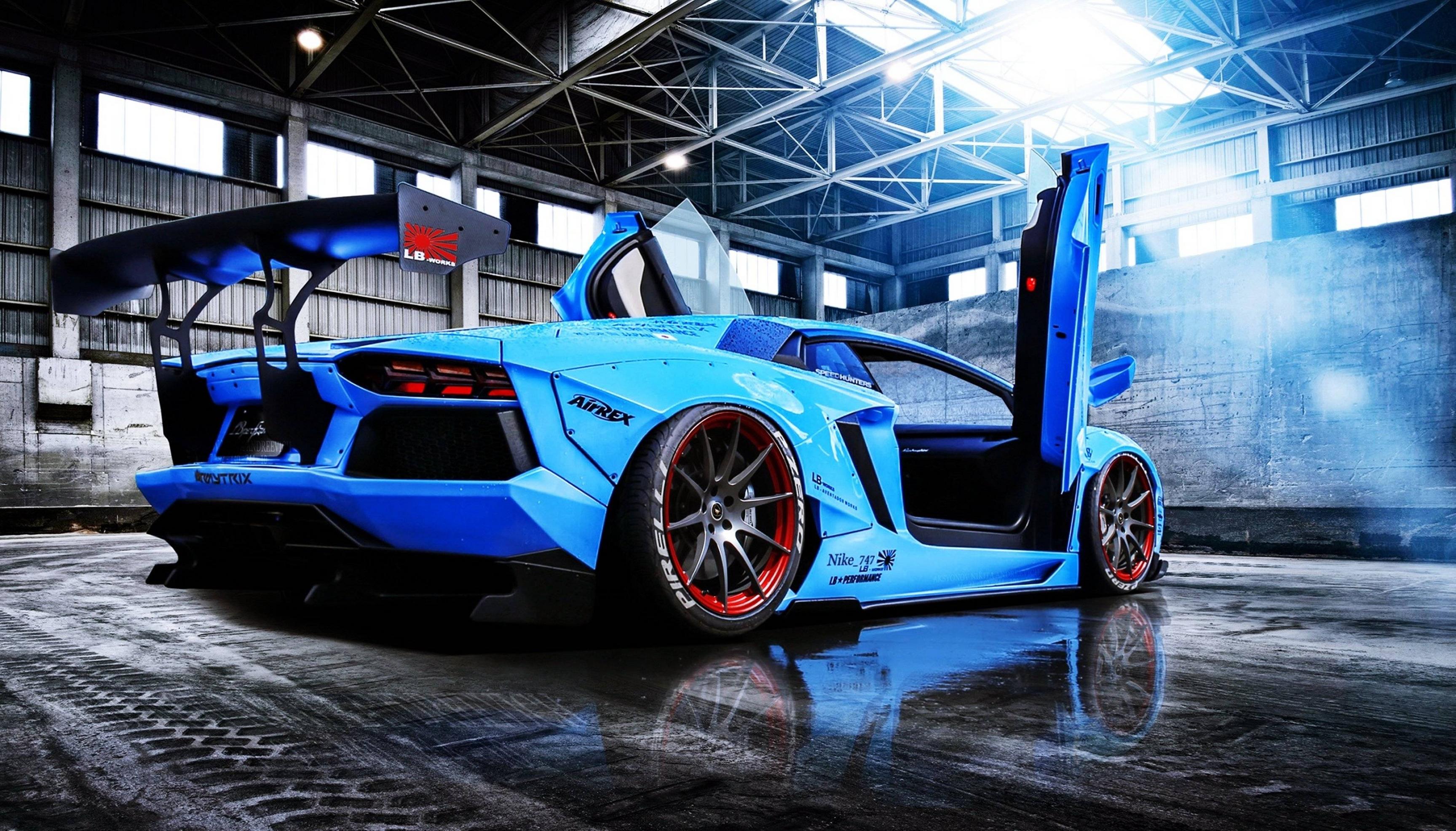 Lamborghini Aventador blu neon, 3840x2193 Ultra HD, 4K TV