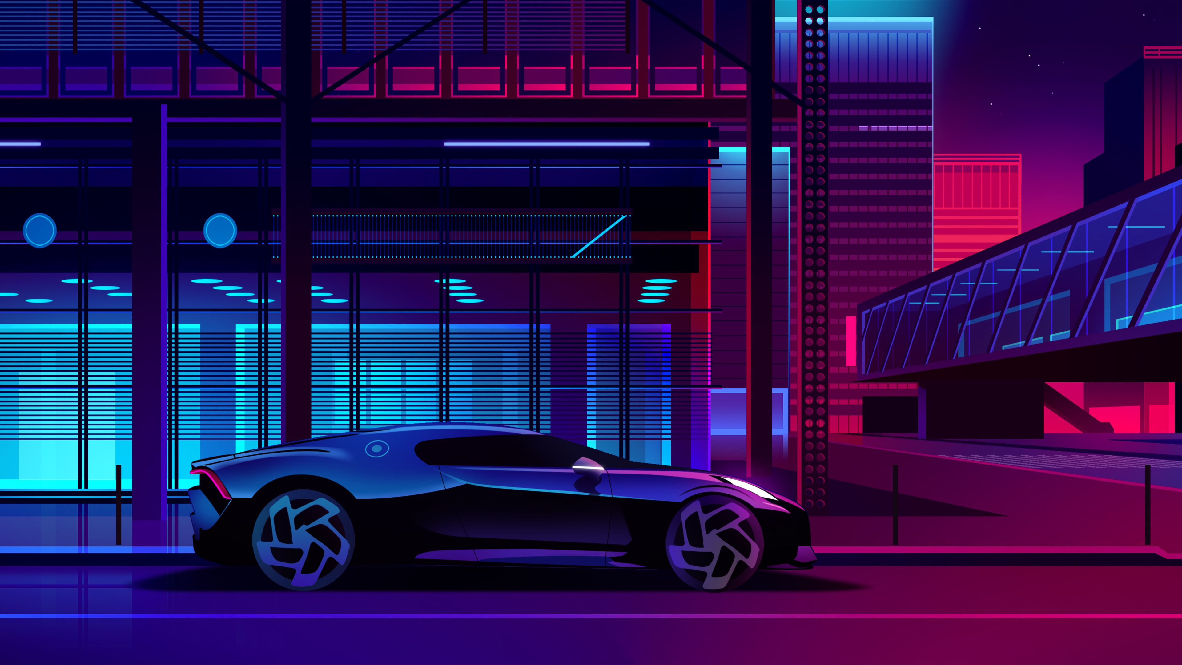 Supercar nera neon città, 3840x2160 4K, Desktop 4K
