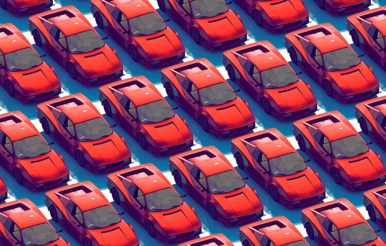 Auto rosse ripetute, sfondo blu, 1332x850 720p, Laptop