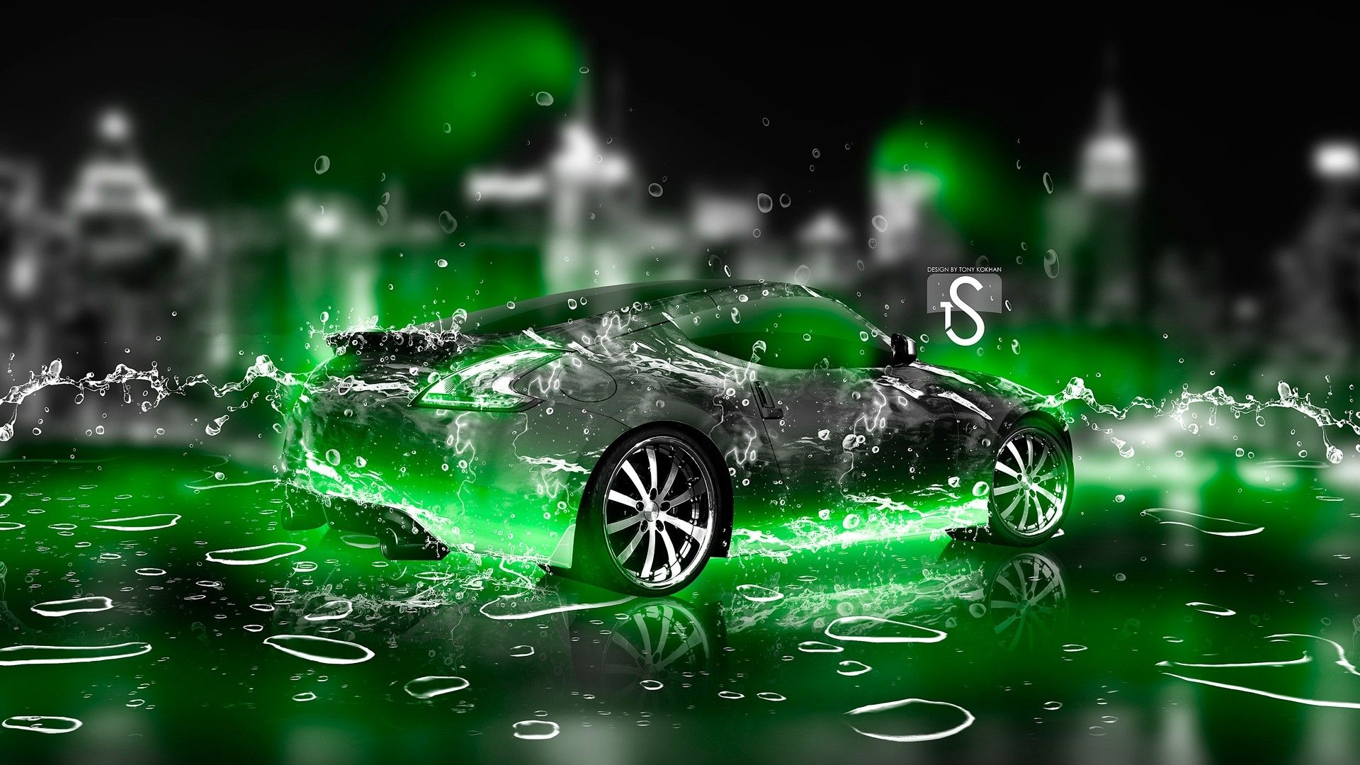 Supercar effetto acqua neon verde, 1920x1080 Full HD 1080p, Desktop