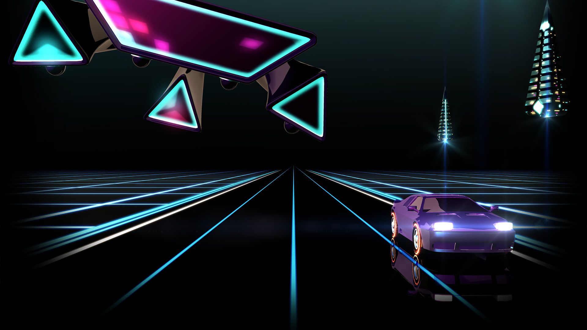 Auto sportiva neon retrowave, 1920x1080 Full HD, PC