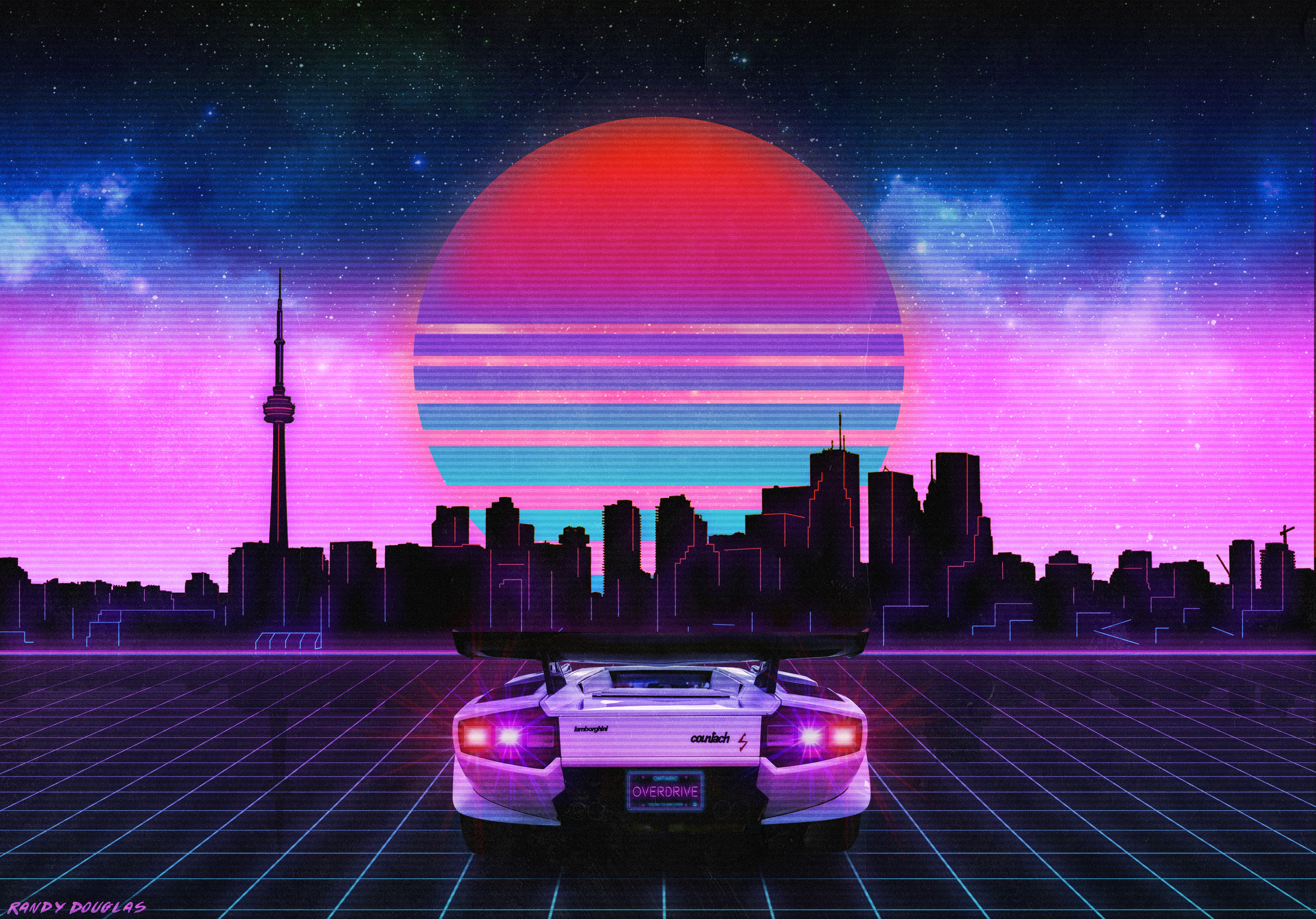 Lamborghini retrowave città neon, supercar italiana, 5770x4032 4K Ultra HD, Monitor 4K