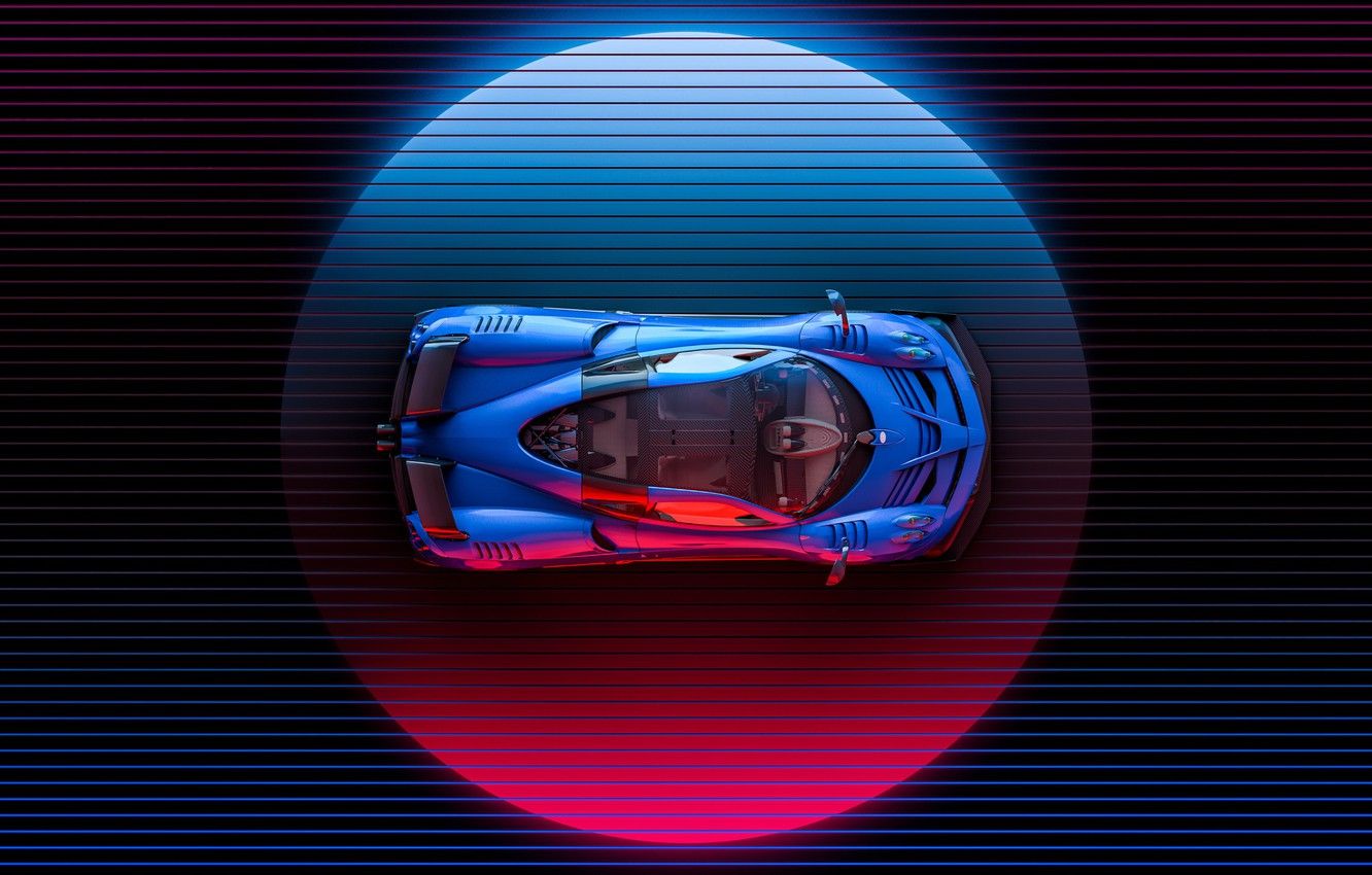 Supercar blu vista dall'alto neon, 1332x850 720p, PC
