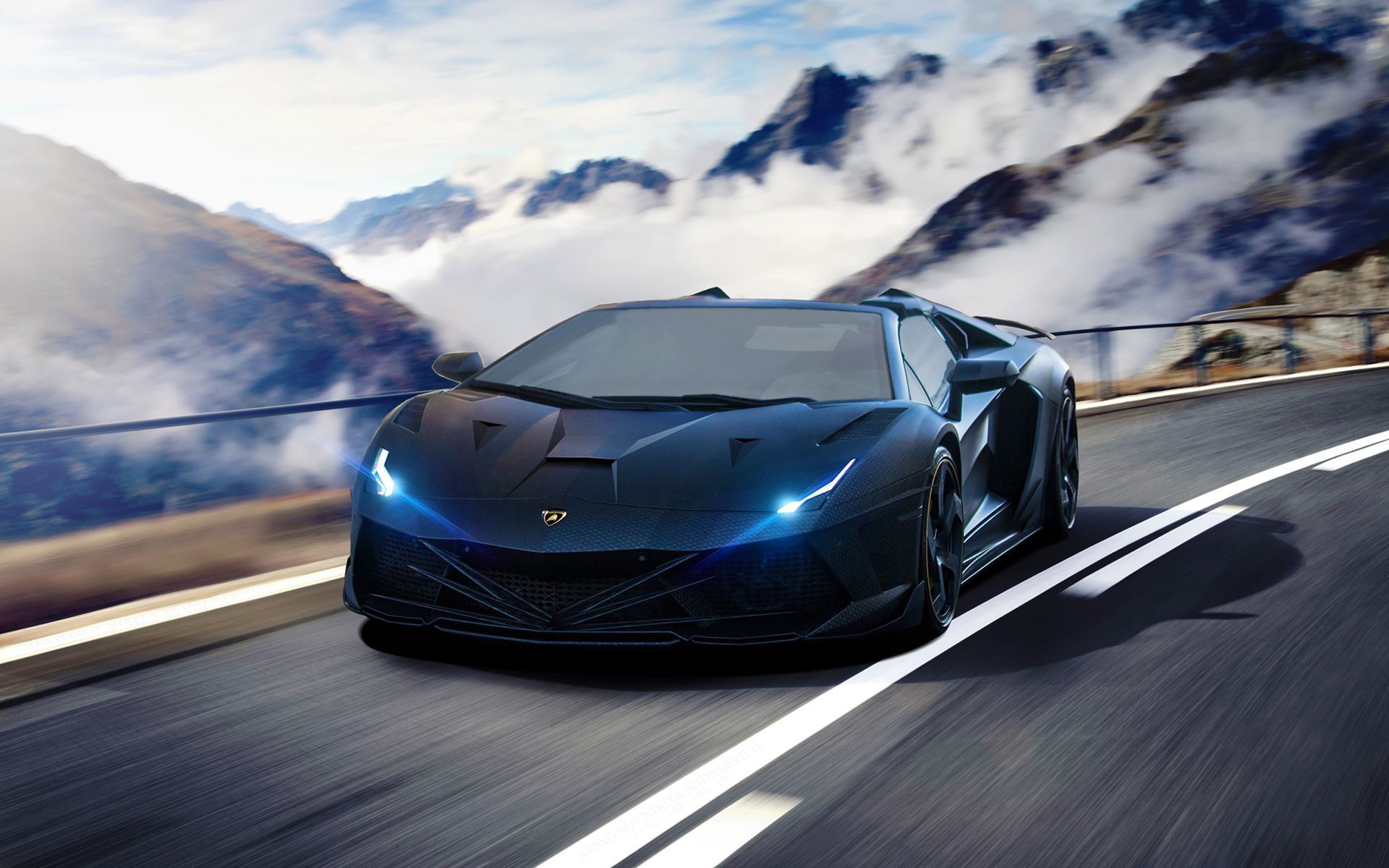 Lamborghini nera su strada montana, supercar italiana, 1920x1200 WUXGA, Desktop