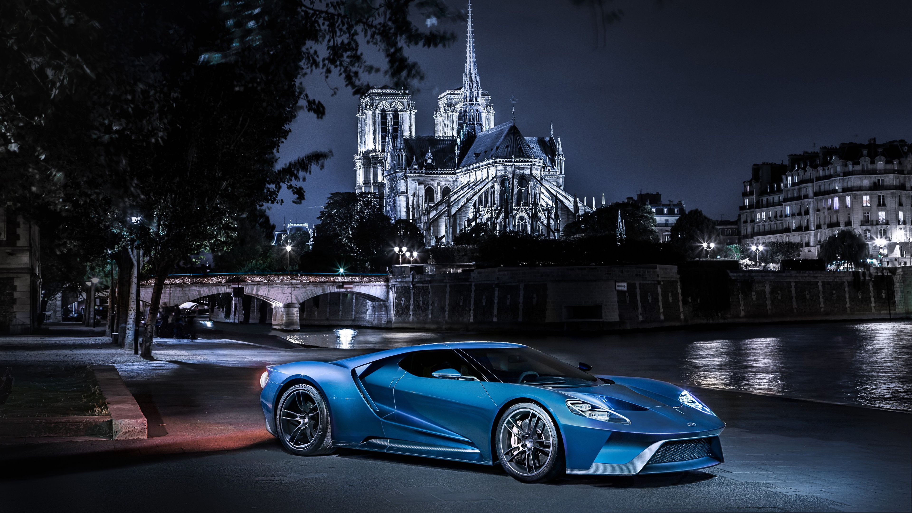 Ford GT blu a Parigi, 3840x2160 4K, Desktop 4K