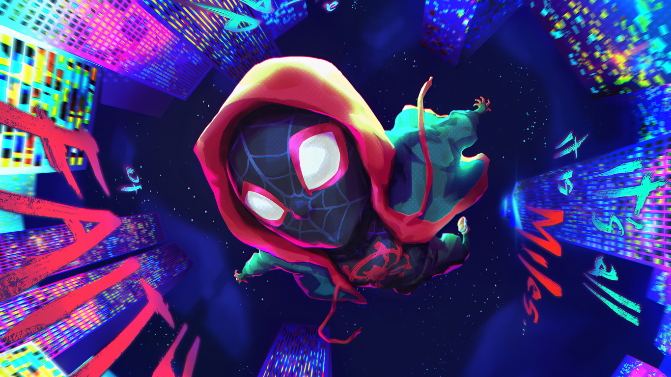 Spider-Man Miles Morales neon, Marvel, 1366x768 HD, Desktop