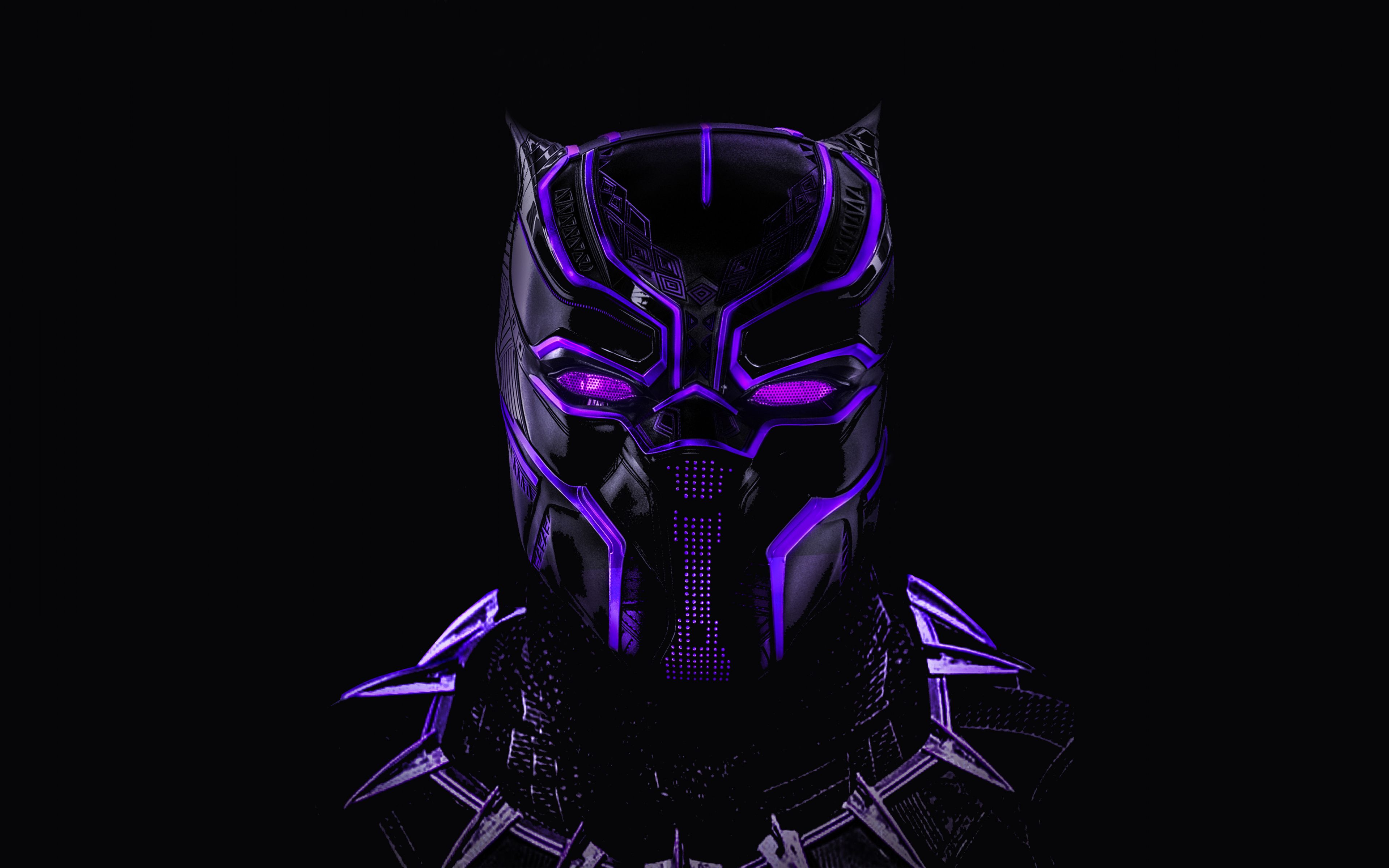 Black Panther maschera viola neon, 3840x2400 4K Ultra HD, Monitor 4K