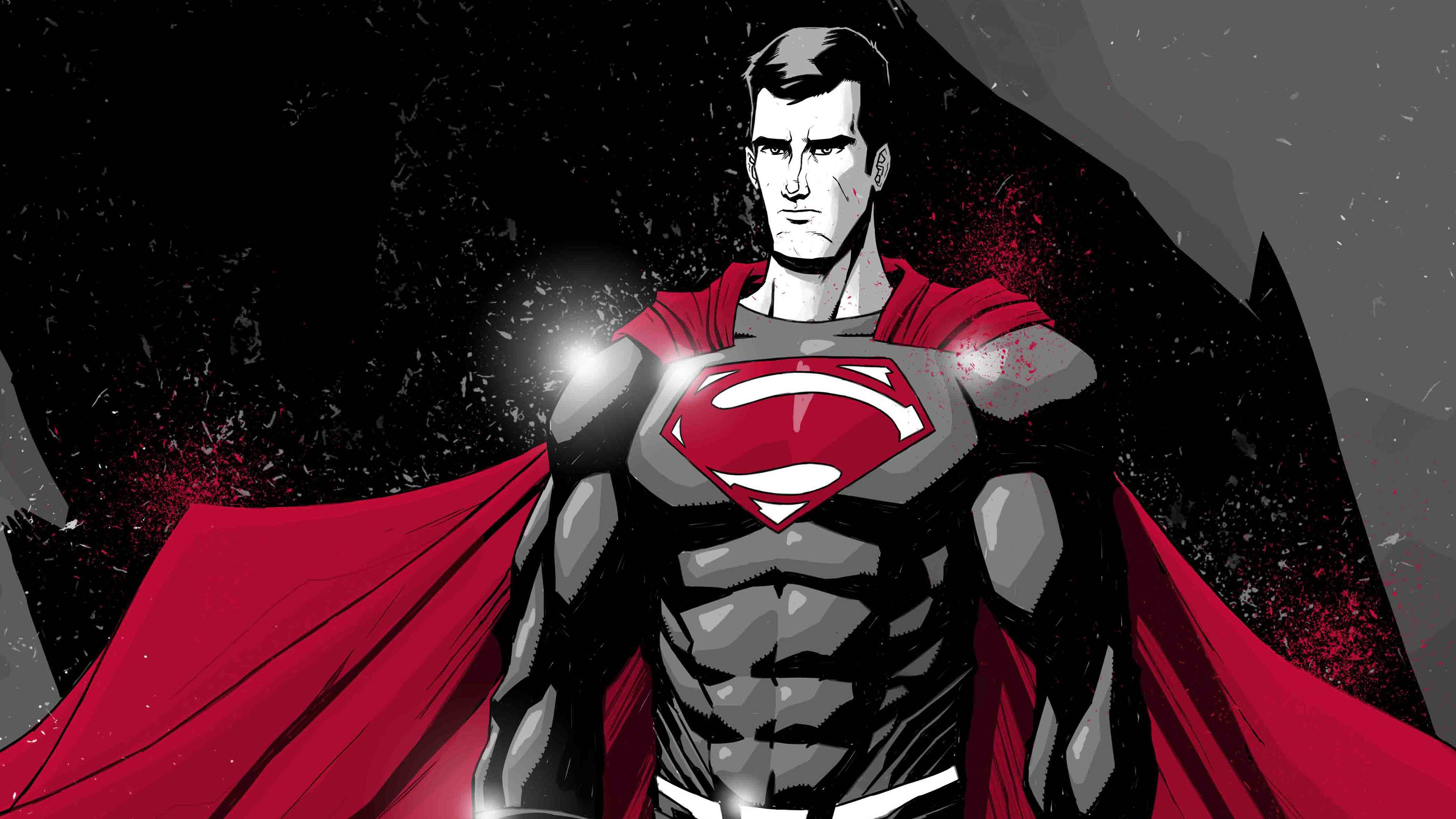 Superman monocromatico con mantello rosso, 3840x2160 Ultra HD, 4K TV