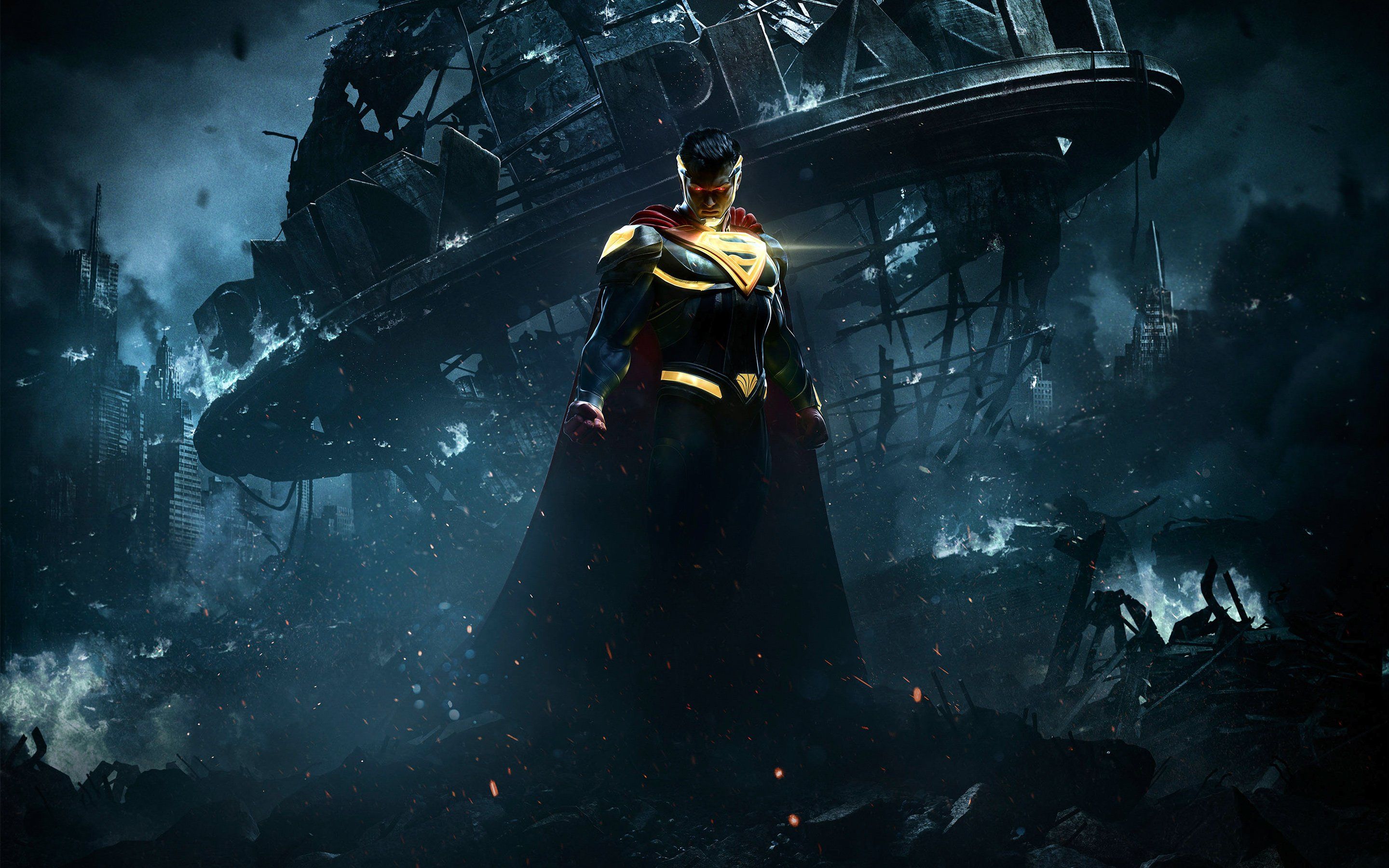 Superman scena distruzione notturna, 2880x1800 2K+, Desktop