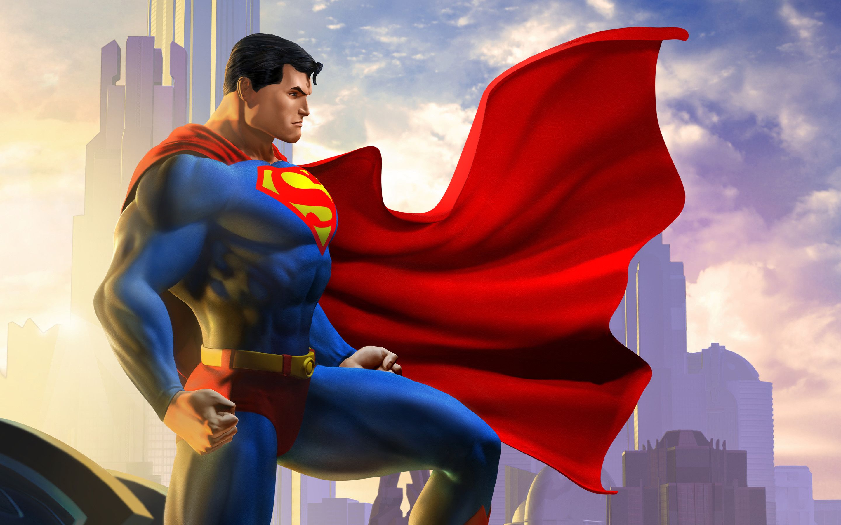 Superman mantello rosso città, 2880x1800 2K, Desktop