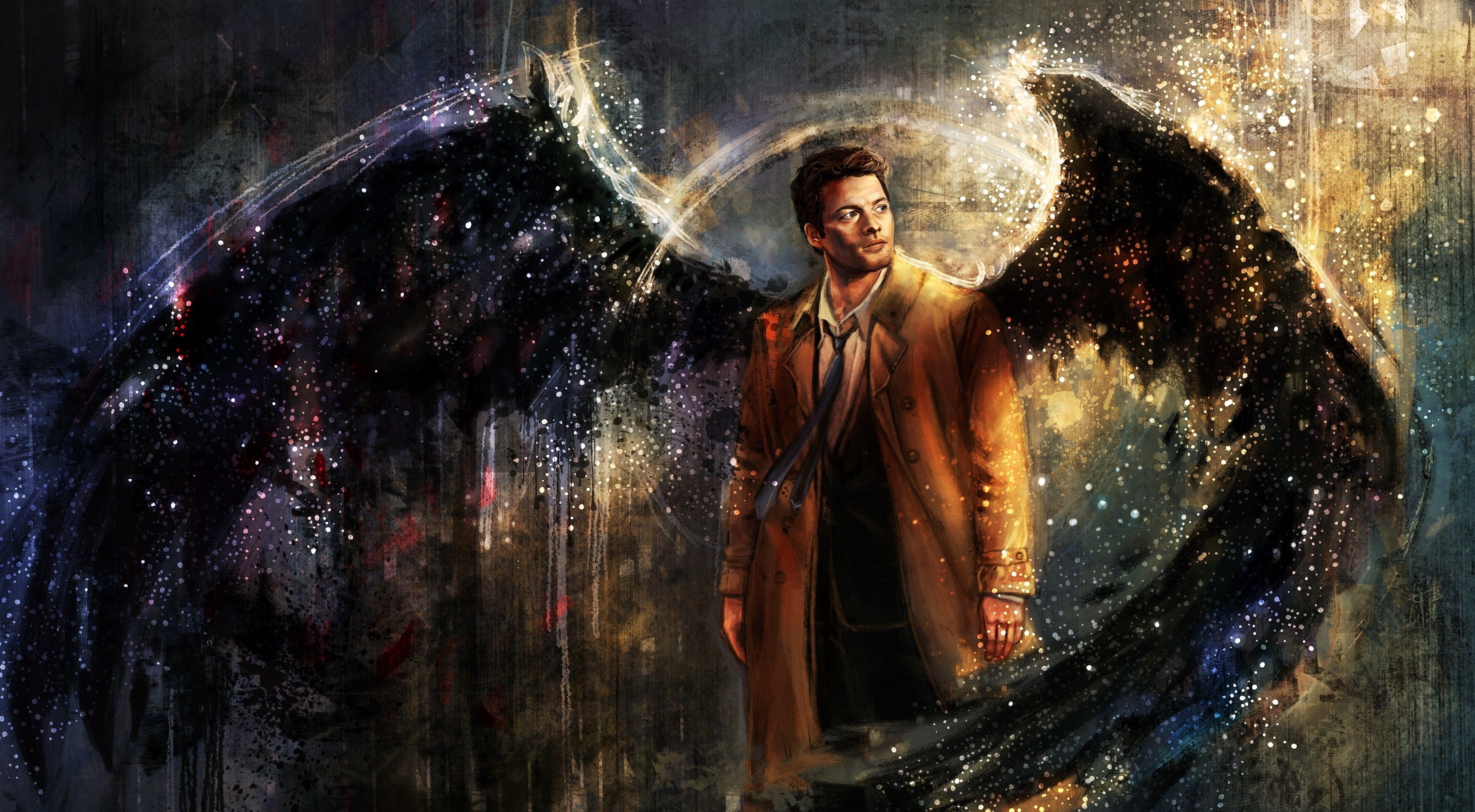 Castiel angelo ali nere, 3500x1928 2K, PC