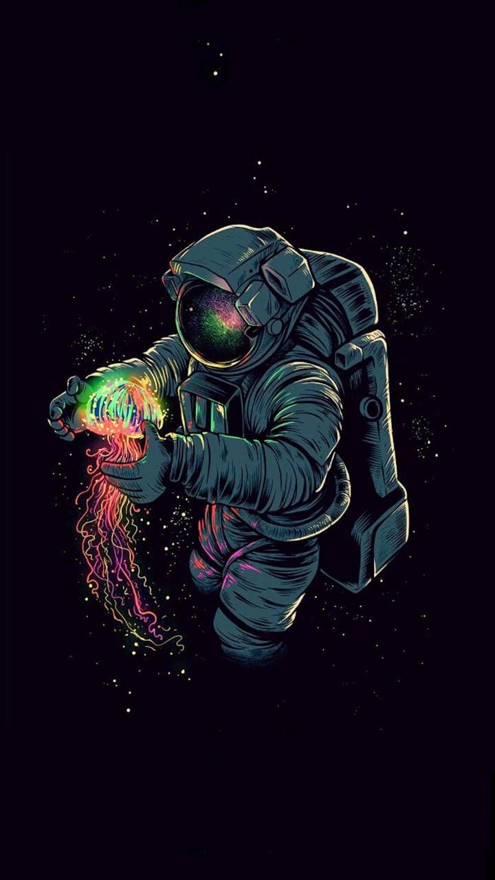 Astronauta con medusa colorata, 720x1280 Full HD Verticale, Smartphone