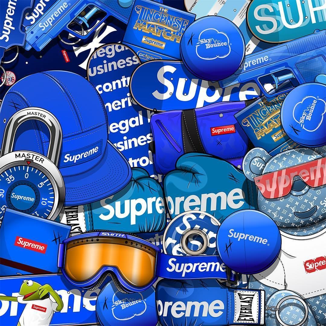 Collage adesivi Supreme blu, New York, 1080x1080 HD, Laptop