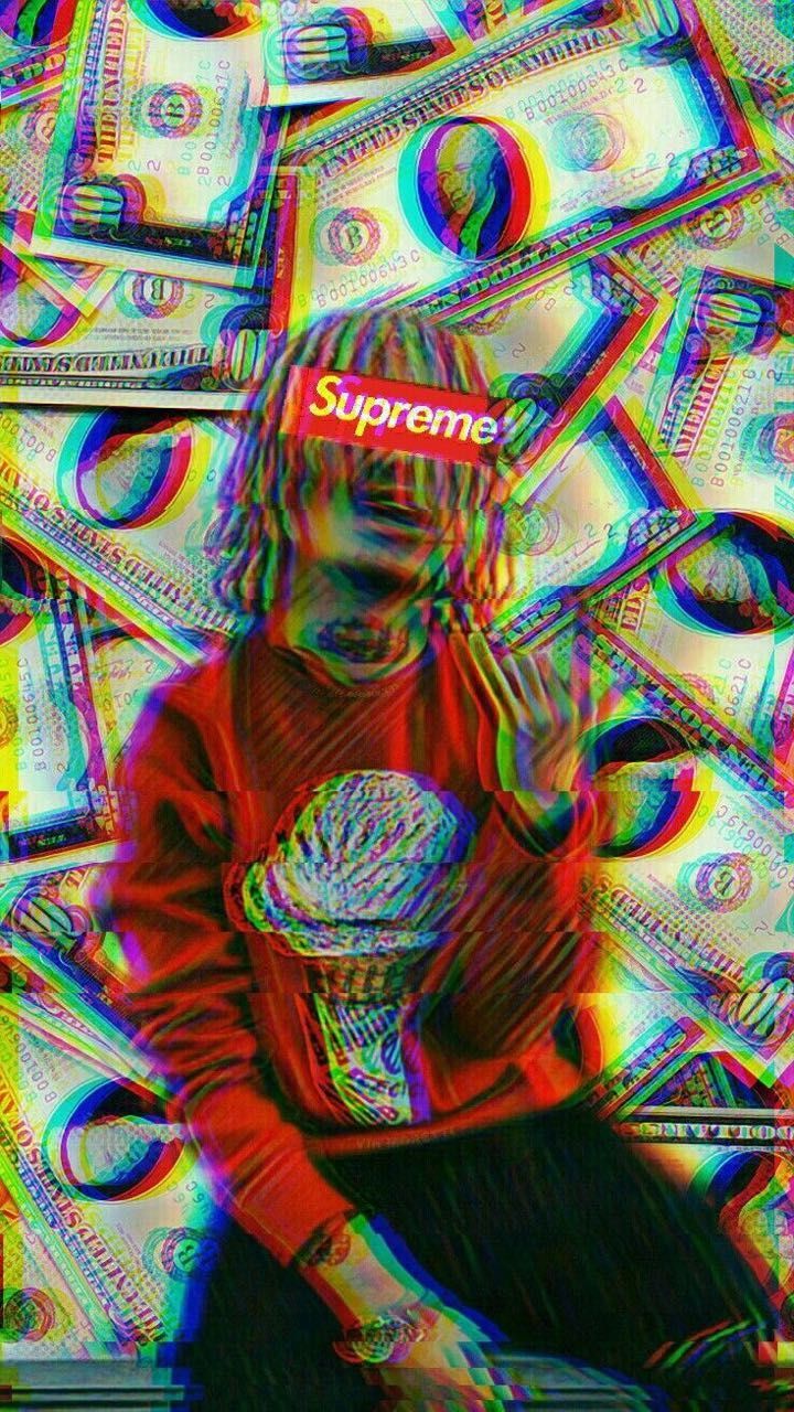 Logo Supreme, banconote, effetto glitch, 720x1280 Full HD Verticale, Smartphone