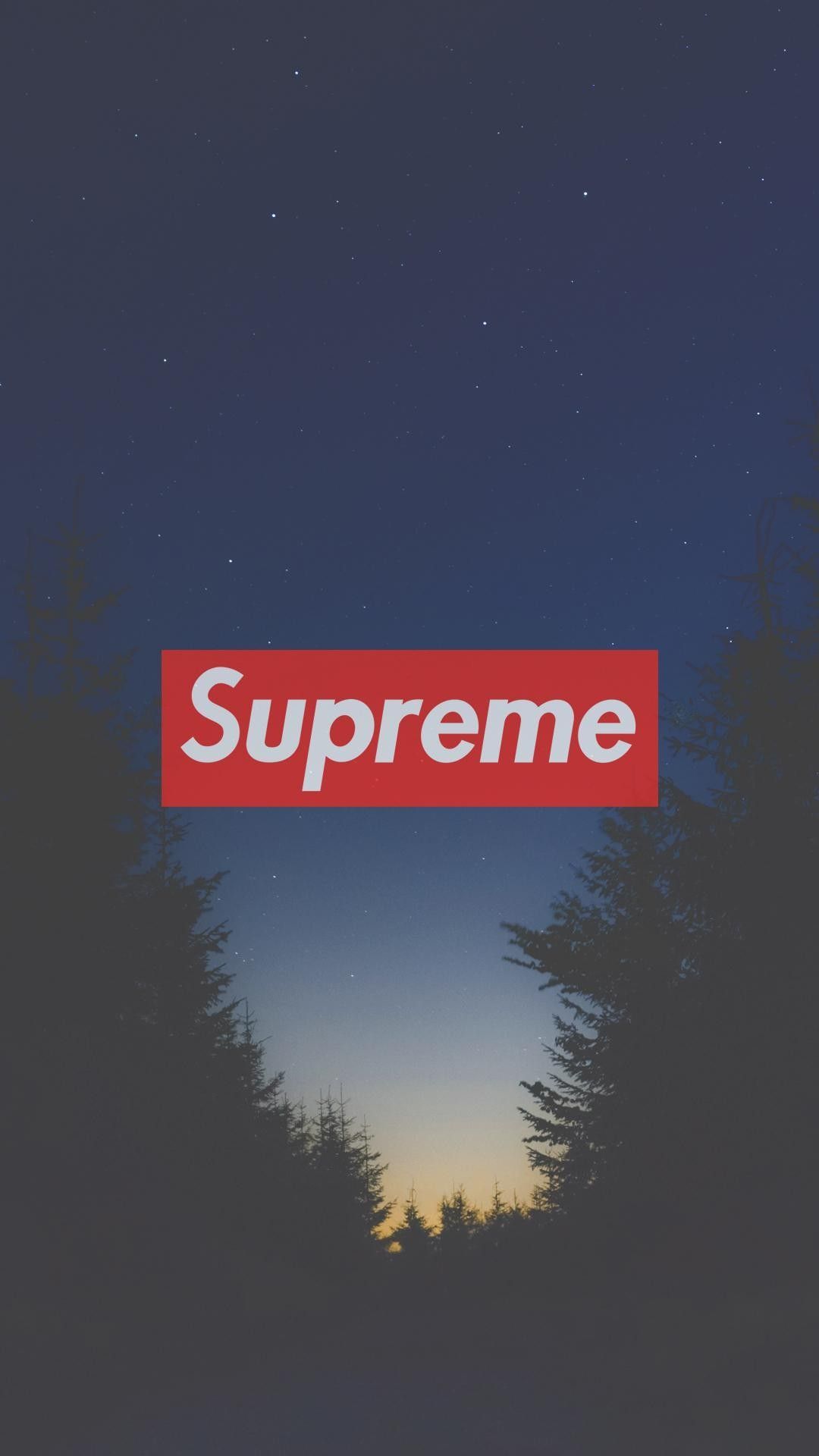 Logo Supreme, cielo notturno alberi, streetwear, 1080x1920 Verticale, Telefono