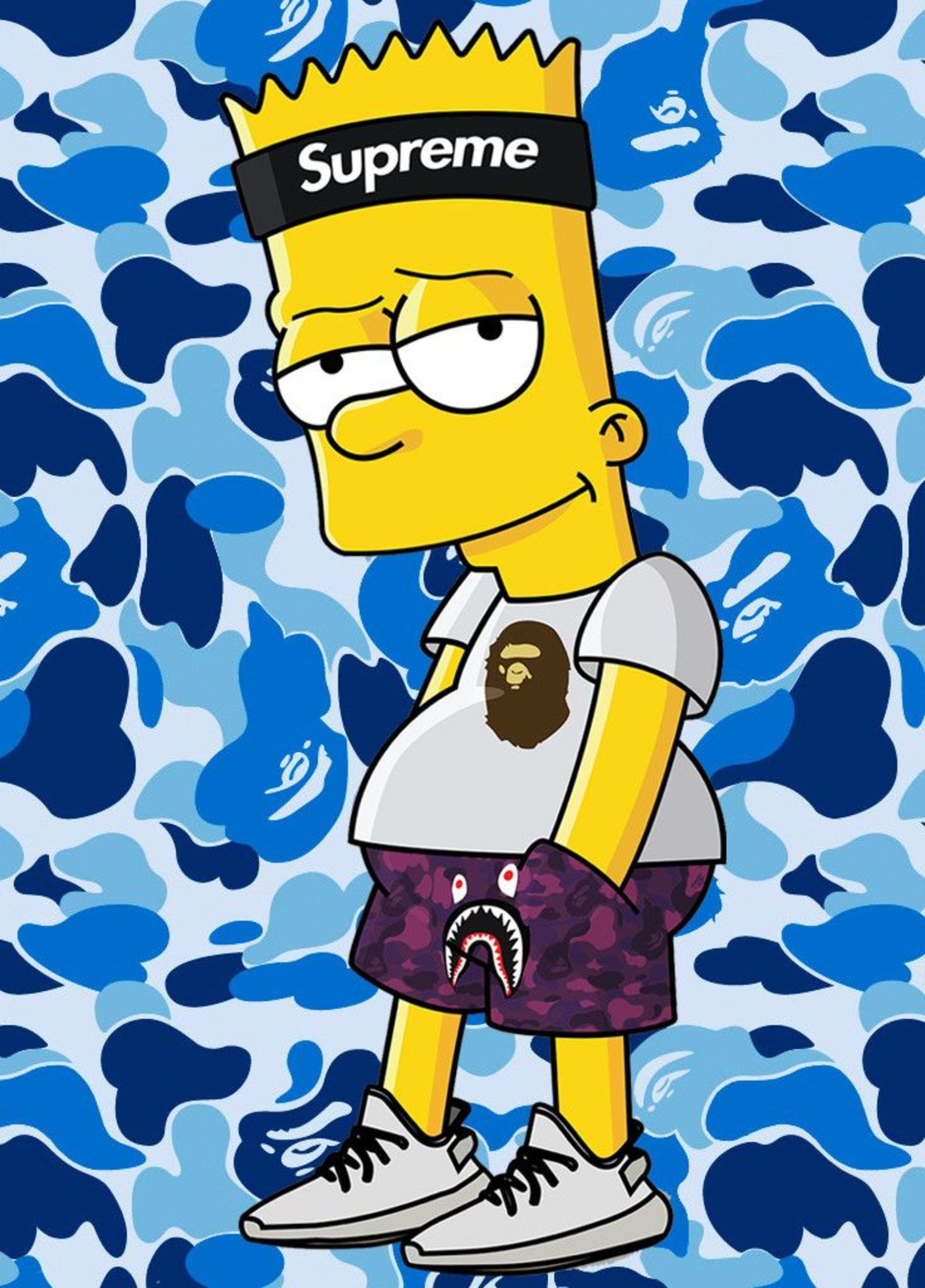 Bart Simpson Supreme Bape blu, serie animata, 1920x2671 Verticale, Telefono