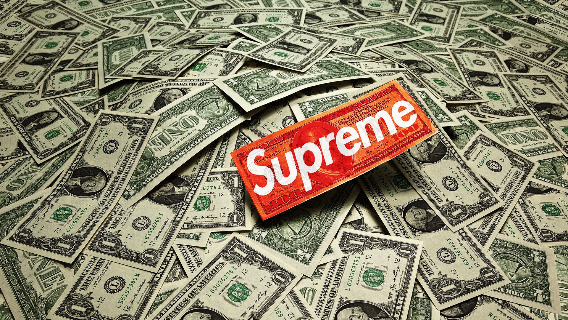 Logo Supreme rosso su banconote, 1920x1080 Full HD 1080p, PC Desktop