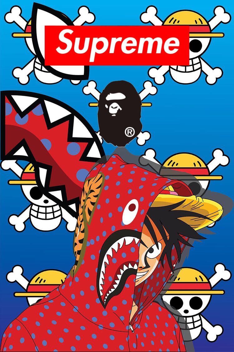 Luffy Supreme Bape teschi, pirata di gomma, 750x1125 Full HD Verticale, Smartphone