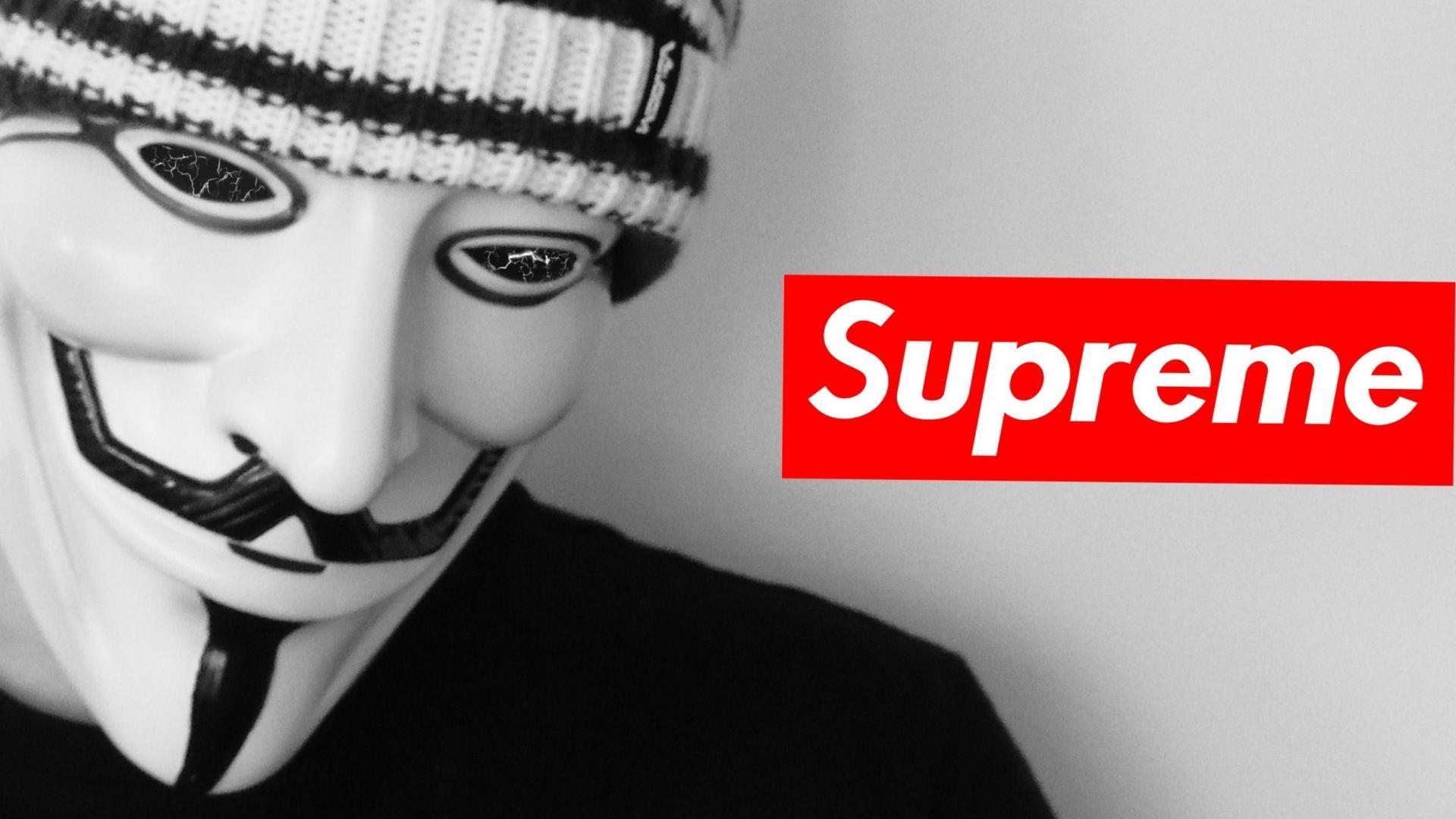 Maschera Guy Fawkes logo Supreme, 1920x1080 Full HD 1080p, Desktop