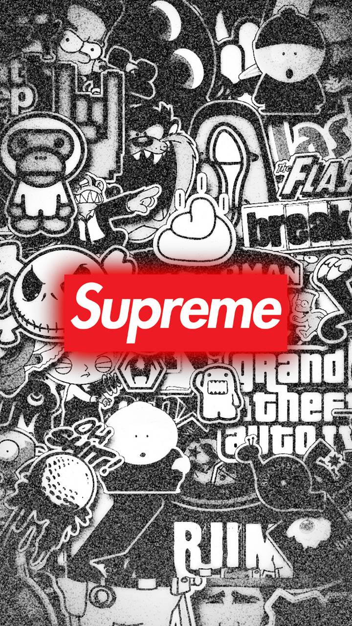Logo Supreme su adesivi bianco nero, 720x1280 Verticale, POCO