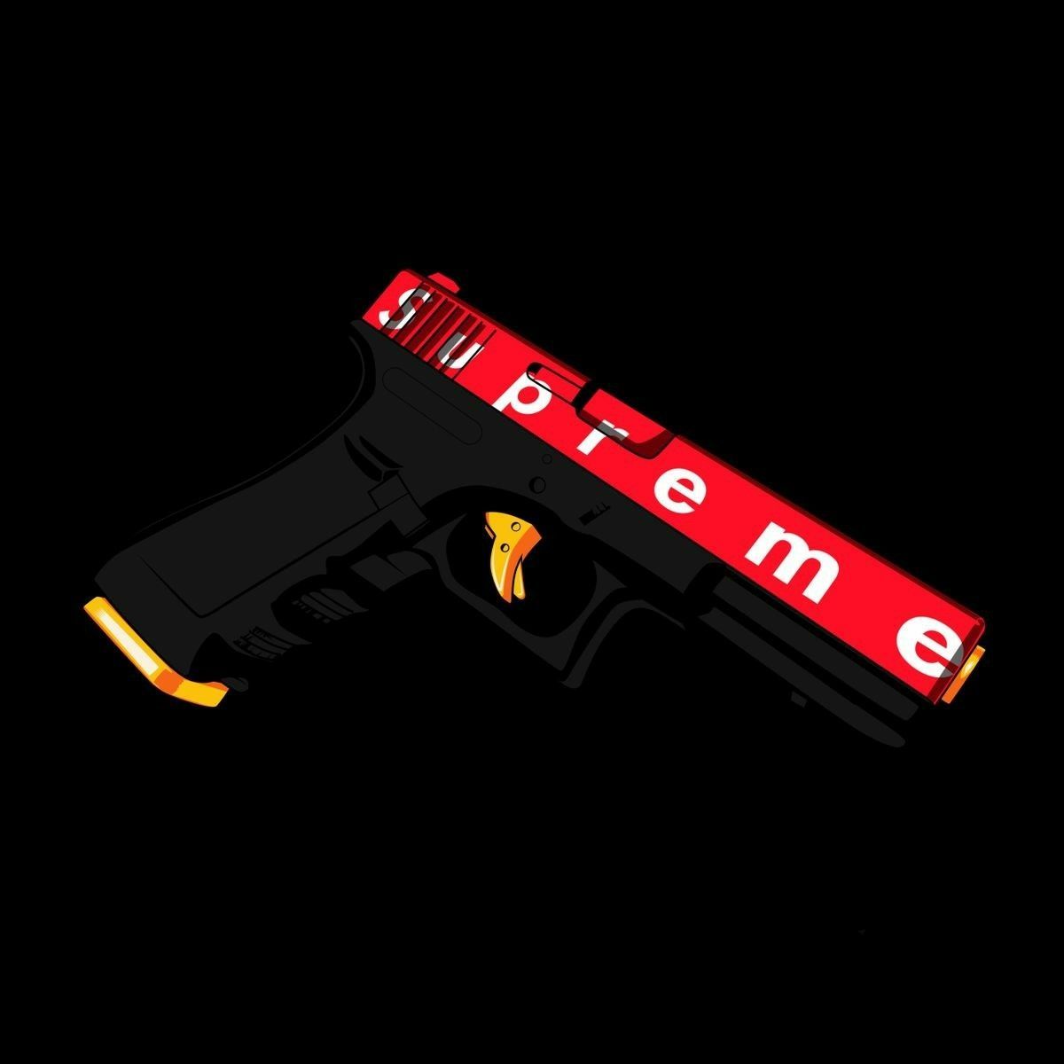 Pistola nera logo Supreme, New York, 1200x1200 HD, Desktop