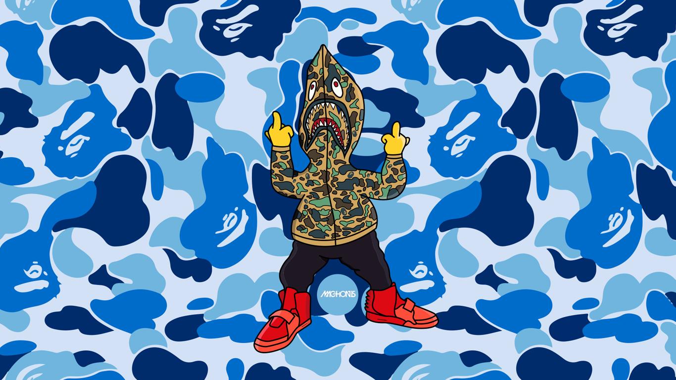 Personaggio Bape squalo camouflage, 1366x768 HD, PC Desktop