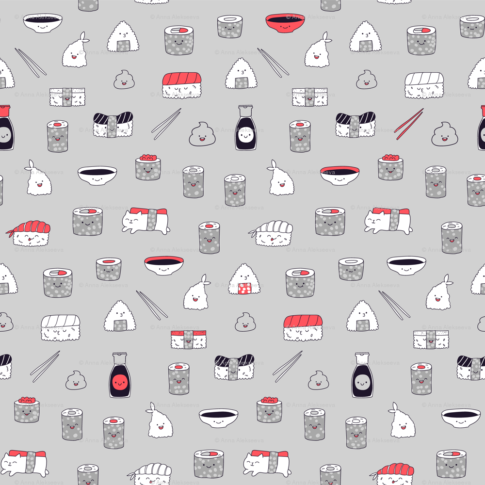 Pattern sushi kawaii grigio, 1000x1000 HD, Laptop