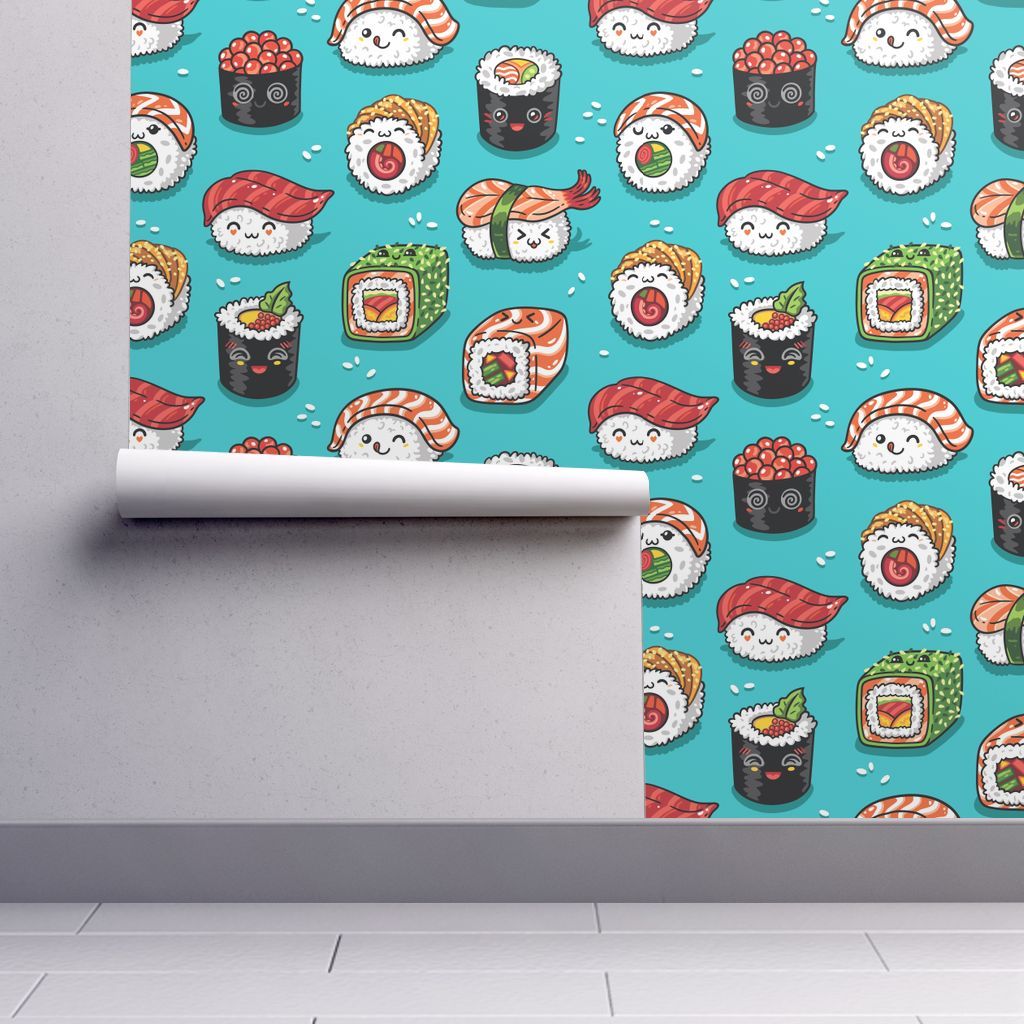 Sushi kawaii pattern turchese, 1024x1024 HD, PC Desktop