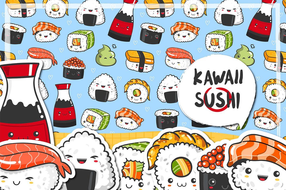 Sushi kawaii illustrazioni colorate, 1200x800 HD, Laptop