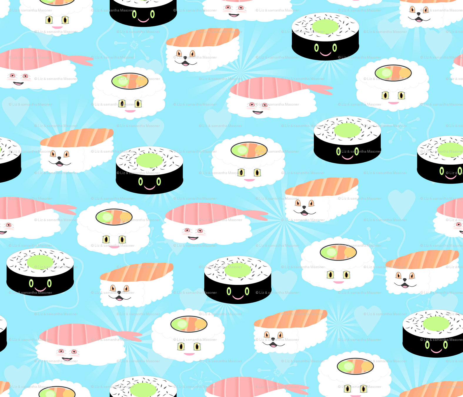 Sushi kawaii sfondo azzurro, 1575x1350 720p, Laptop