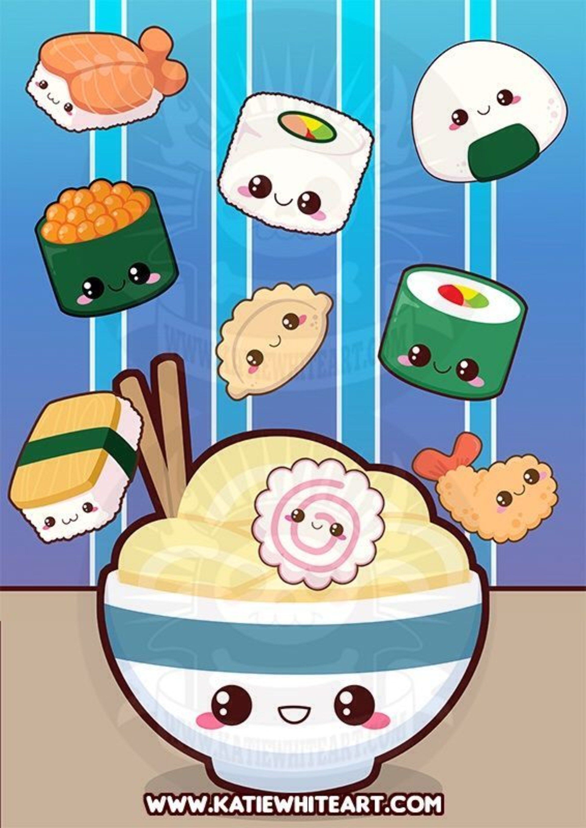 Sushi kawaii personaggi cartoon, 1920x2714 Full HD Verticale, Smartphone