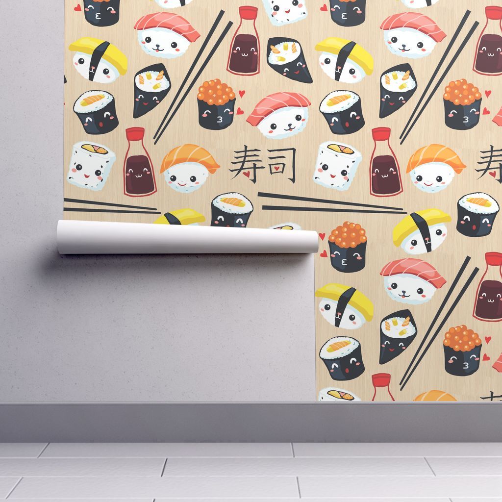 Sushi kawaii pattern beige, 1024x1024 HD, Desktop