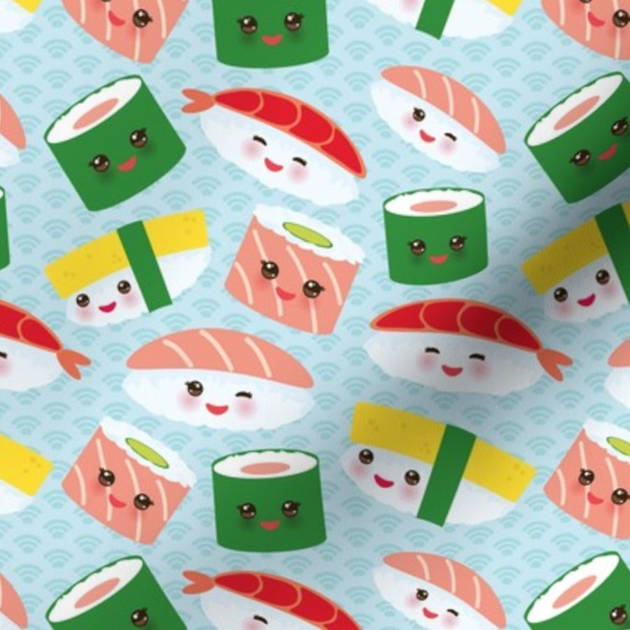 Sushi kawaii sfondo azzurro, 900x900 HD, Desktop